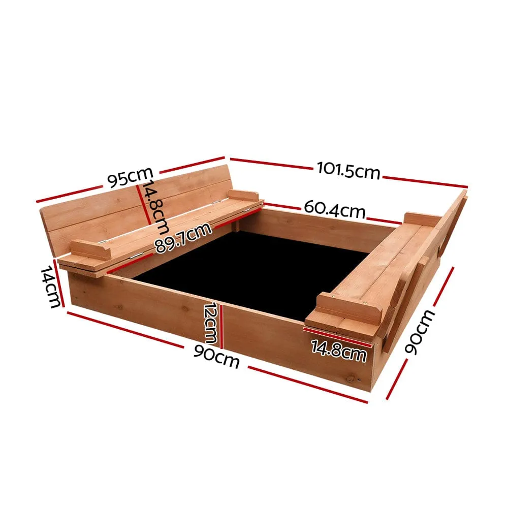 Keezi Kids Sandpit Wooden Sandbox Sand Pit Foldable Seat Outdoor Beach Toys 90cm - ONLINE ONLY