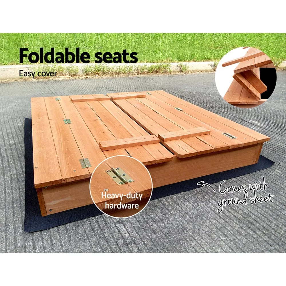 Keezi Kids Sandpit Wooden Sandbox Sand Pit Foldable Seat Outdoor Beach Toys 90cm - ONLINE ONLY