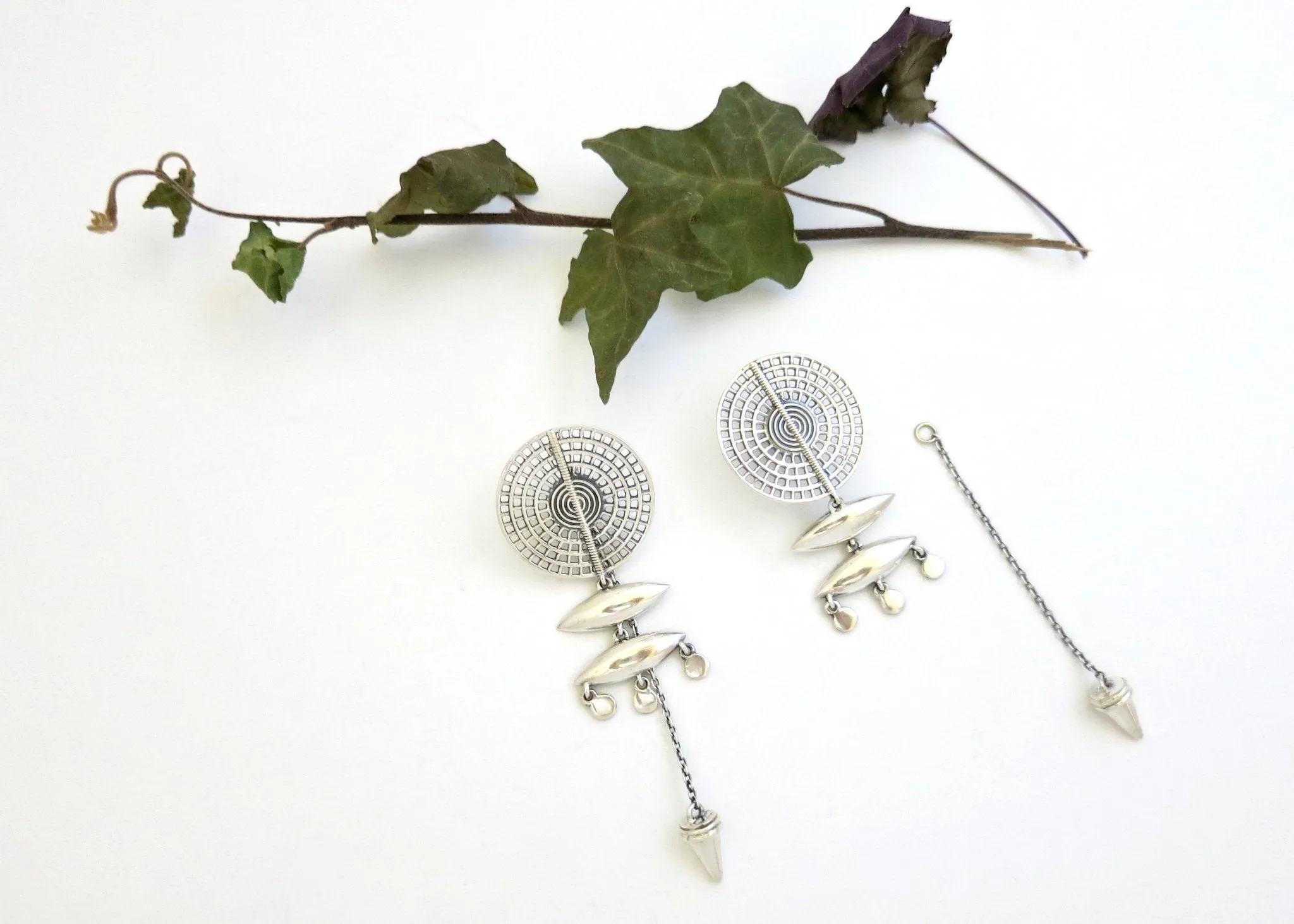 KELLAN shield and chain, front-back, modular earrings