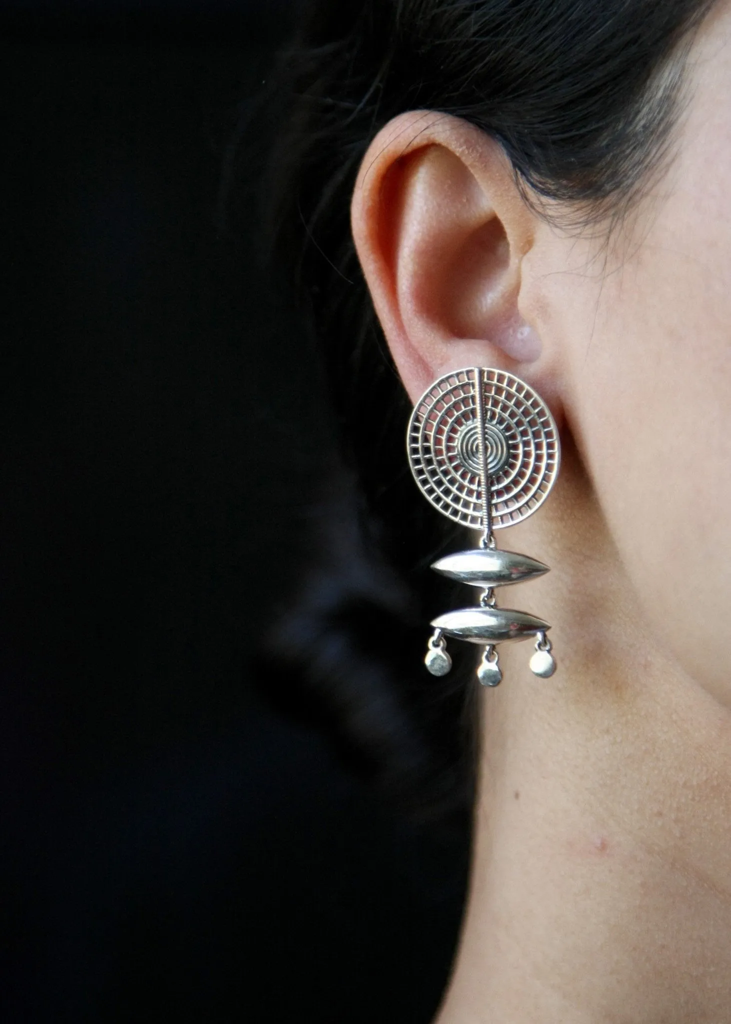 KELLAN shield and chain, front-back, modular earrings