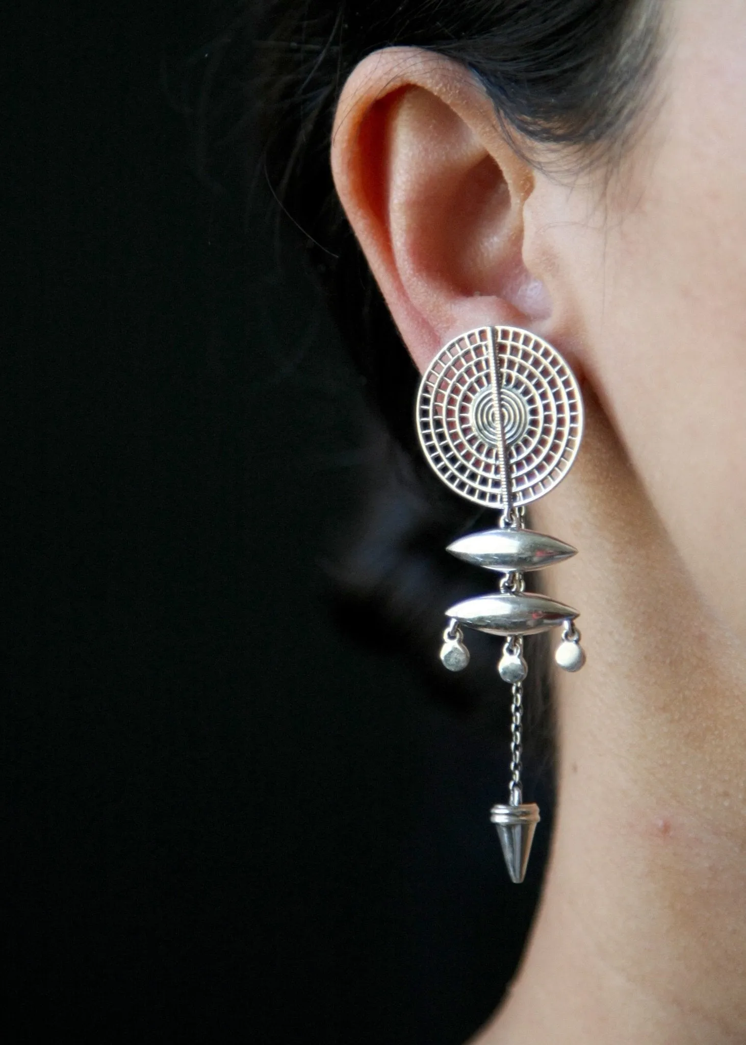 KELLAN shield and chain, front-back, modular earrings