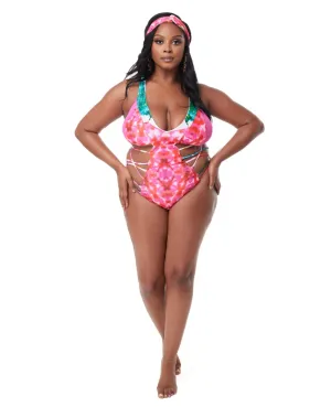 Keva J Malaya Floral Batik Cut Out Monokini Swimsuit (as worn by Ashanti)