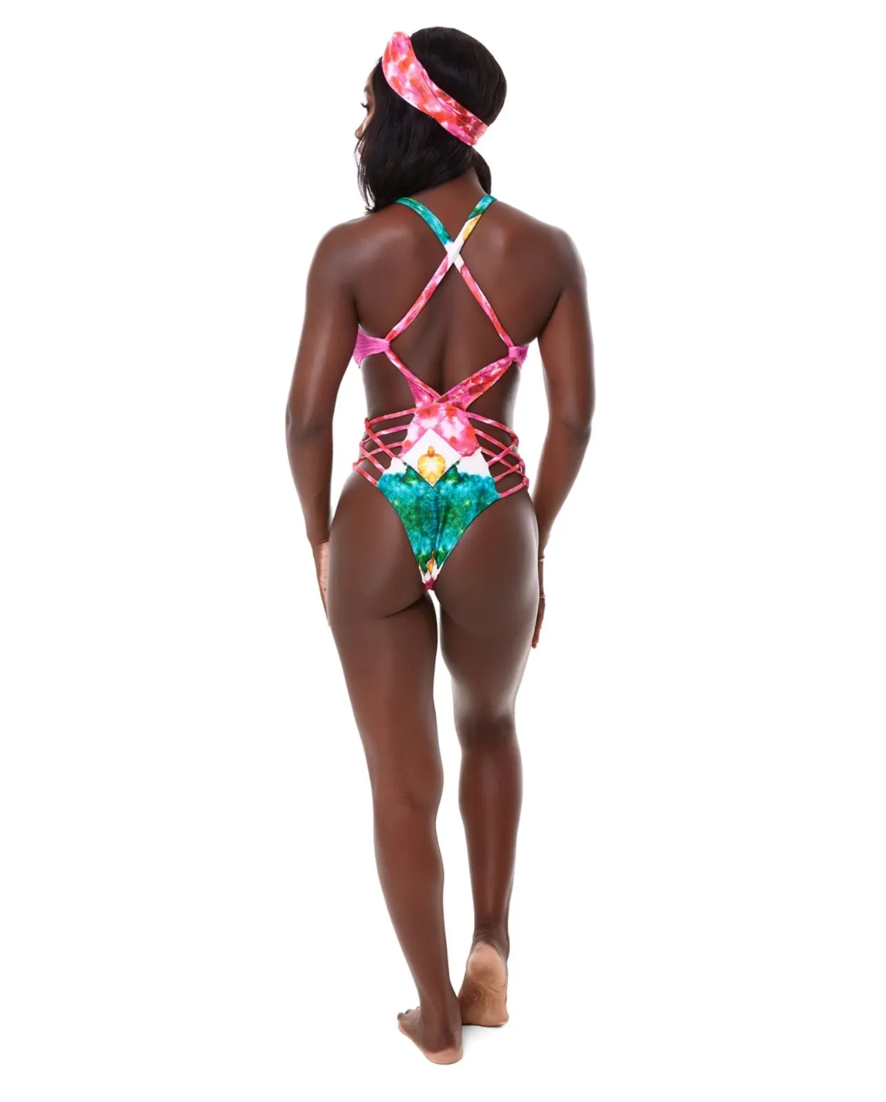 Keva J Malaya Floral Batik Cut Out Monokini Swimsuit (as worn by Ashanti)