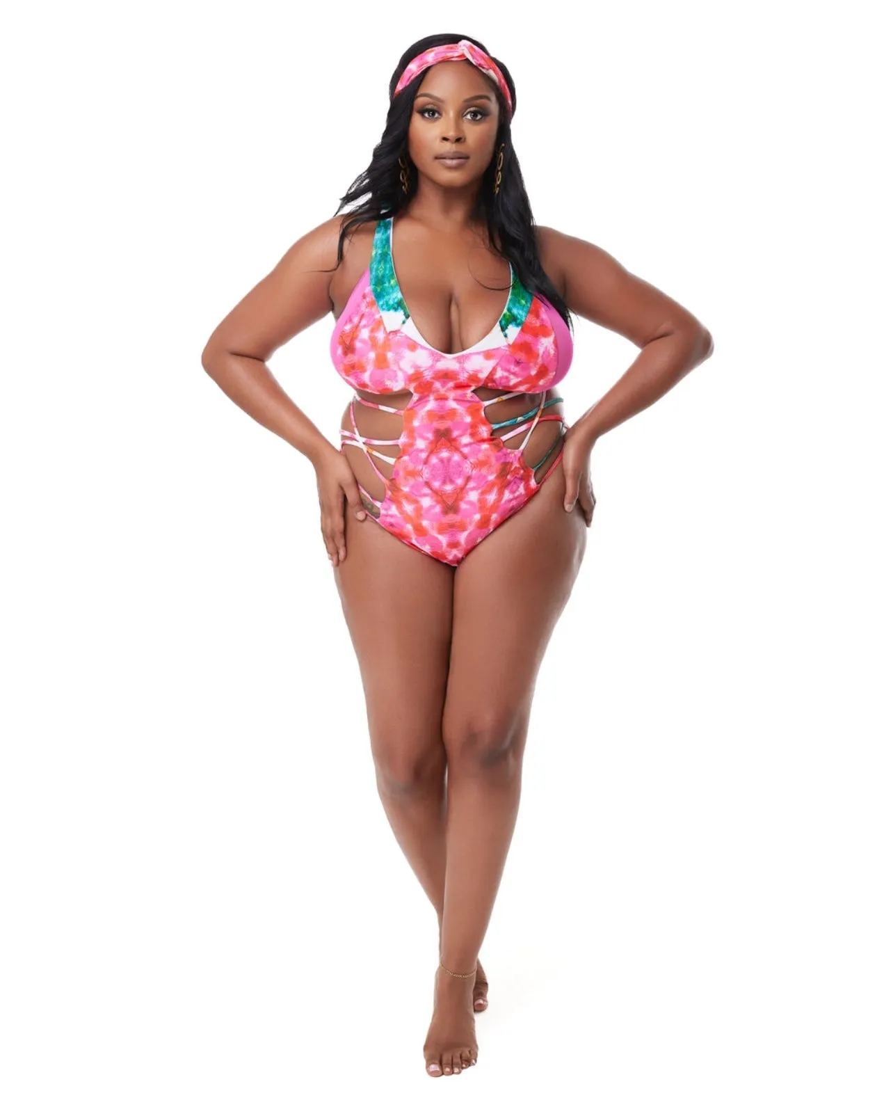 Keva J Malaya Floral Batik Cut Out Monokini Swimsuit (as worn by Ashanti)