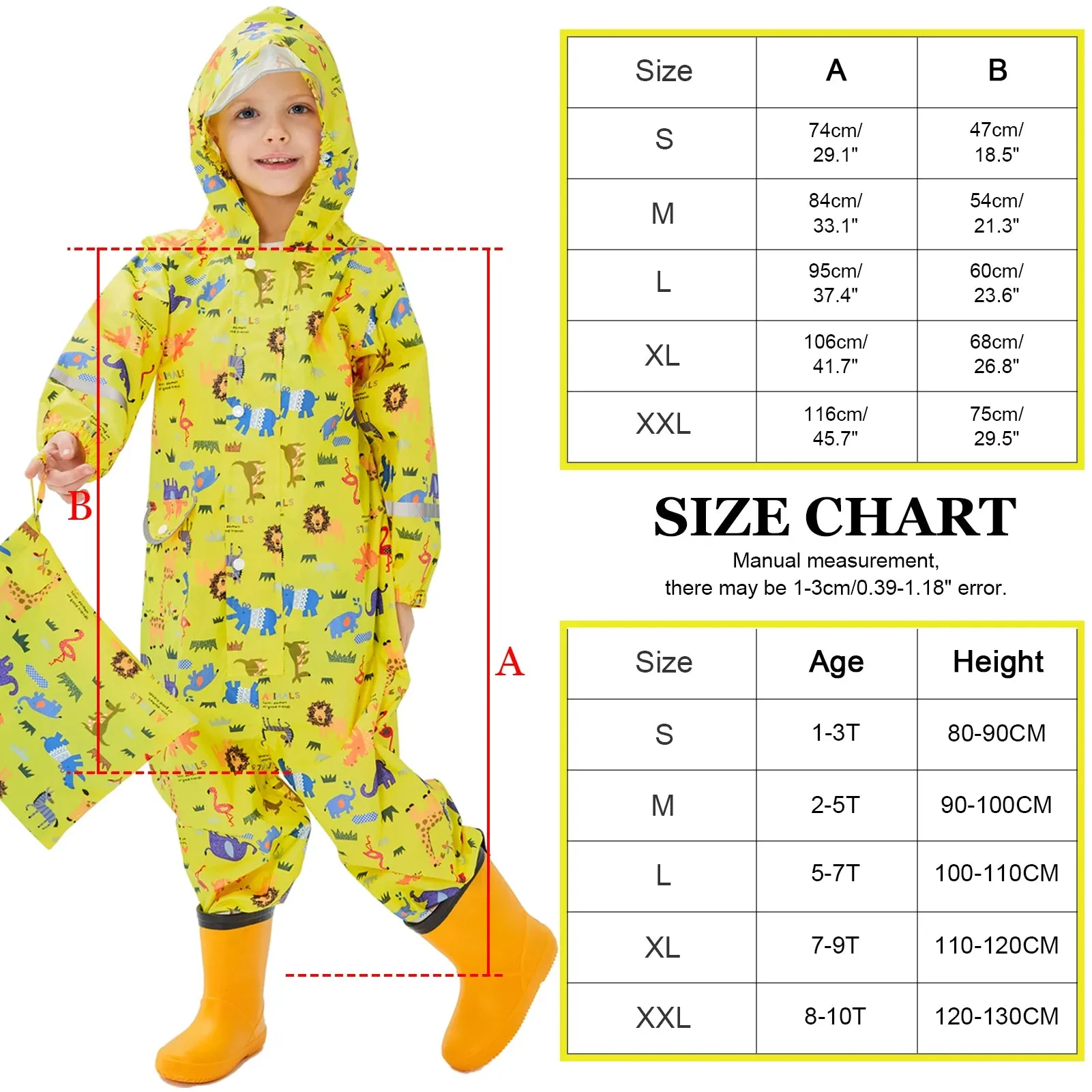 Kids raincoat Cartoon Print One-Piece with Storage Bag