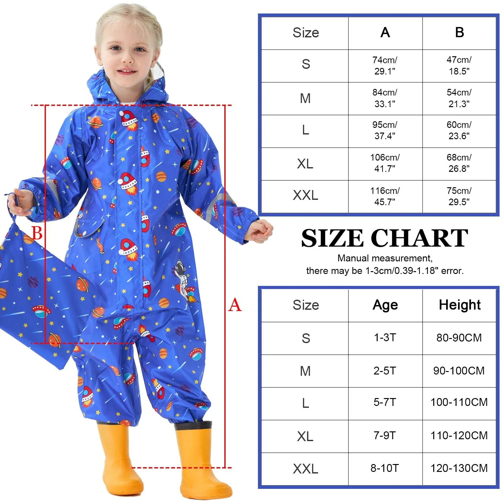 Kids raincoat Cartoon Print One-Piece with Storage Bag