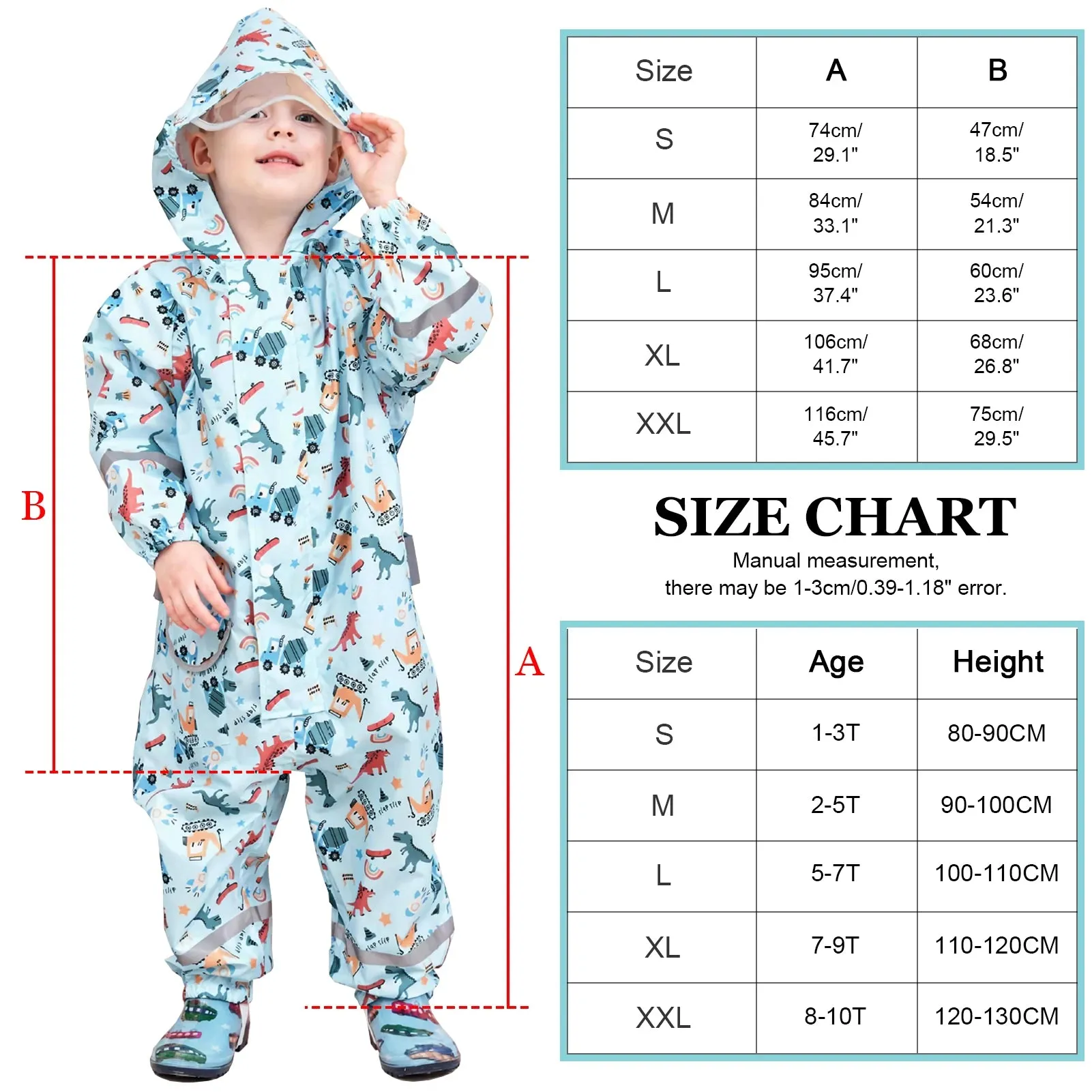 Kids raincoat Cartoon Print One-Piece with Storage Bag