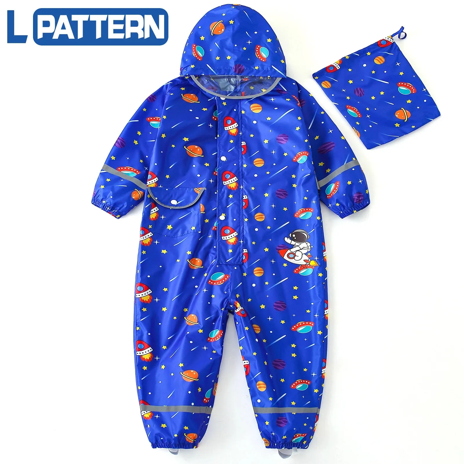 Kids raincoat Cartoon Print One-Piece with Storage Bag