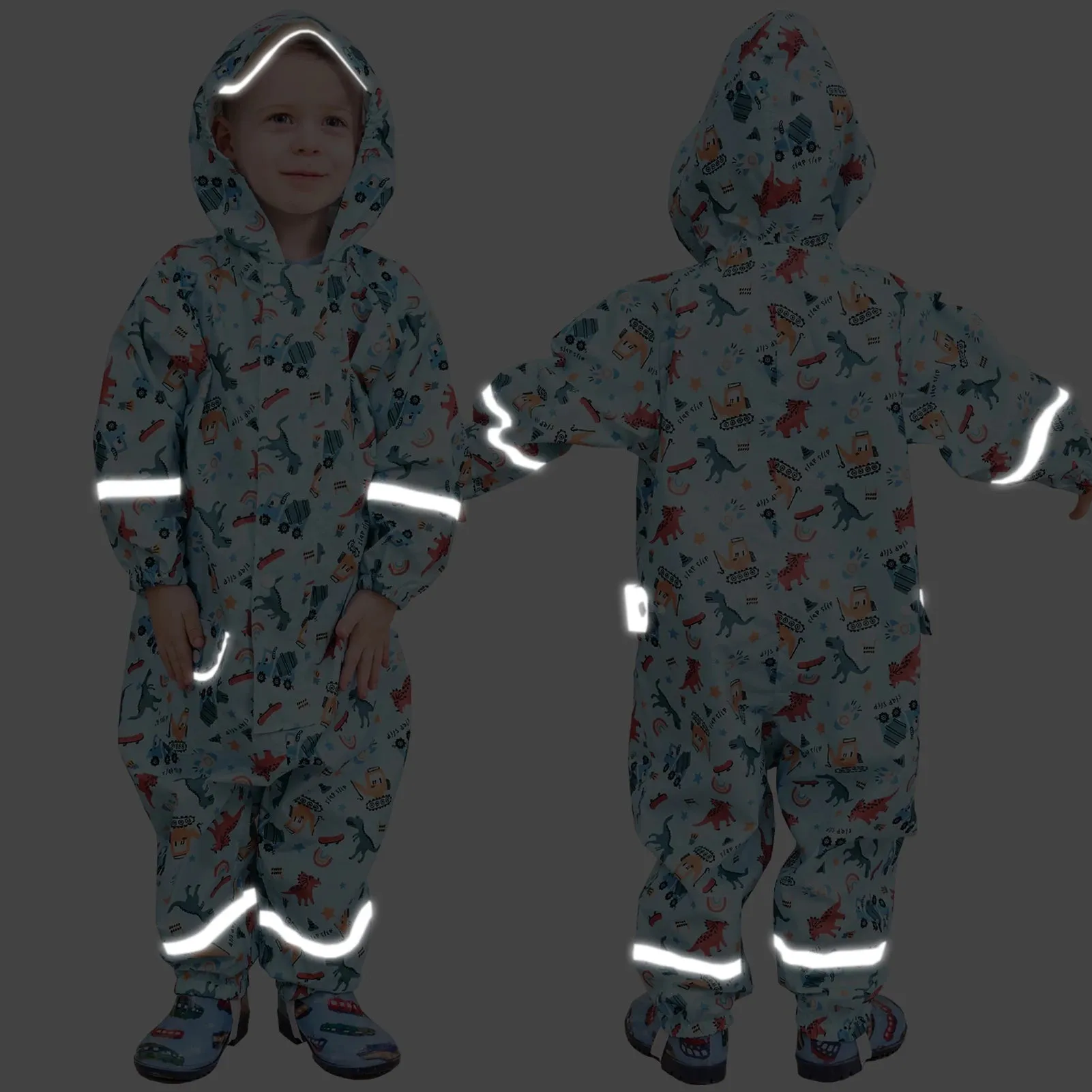 Kids raincoat Cartoon Print One-Piece with Storage Bag
