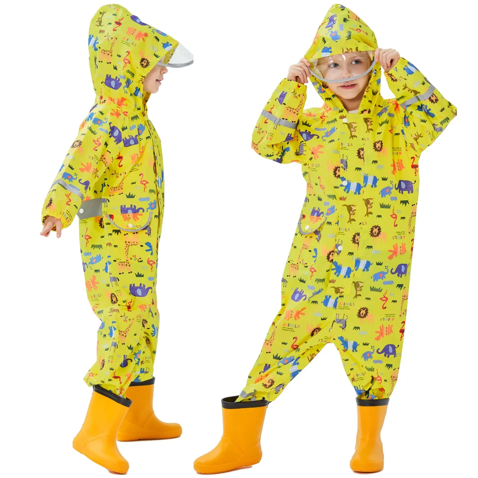 Kids raincoat Cartoon Print One-Piece with Storage Bag