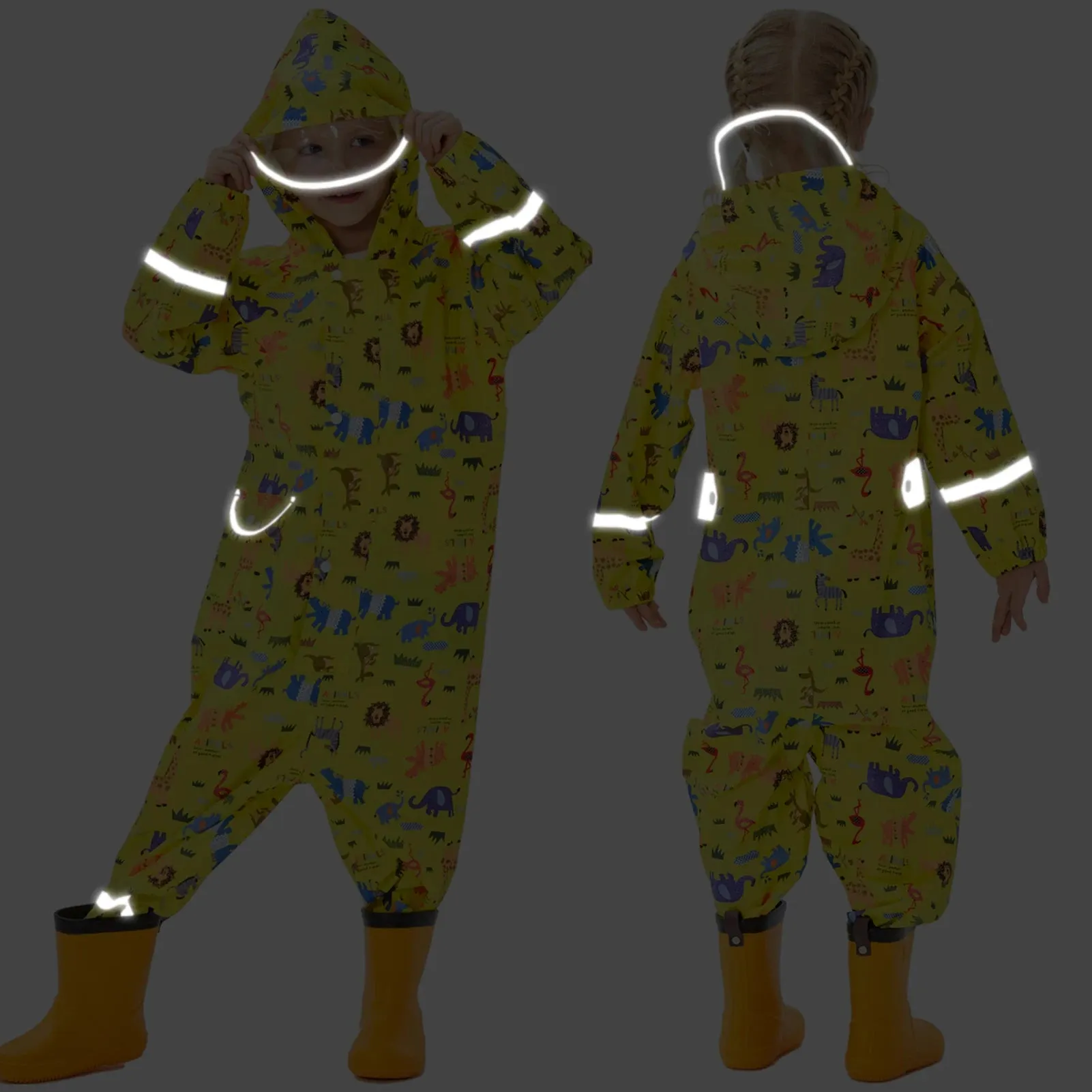 Kids raincoat Cartoon Print One-Piece with Storage Bag