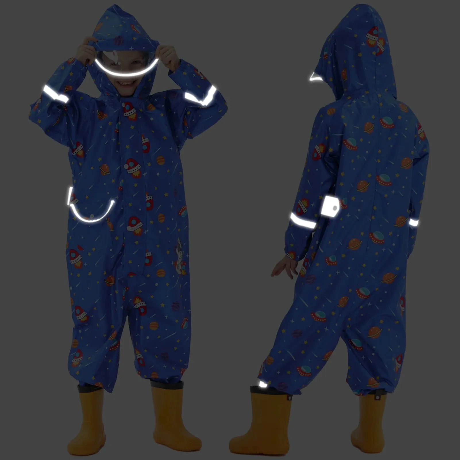 Kids raincoat Cartoon Print One-Piece with Storage Bag