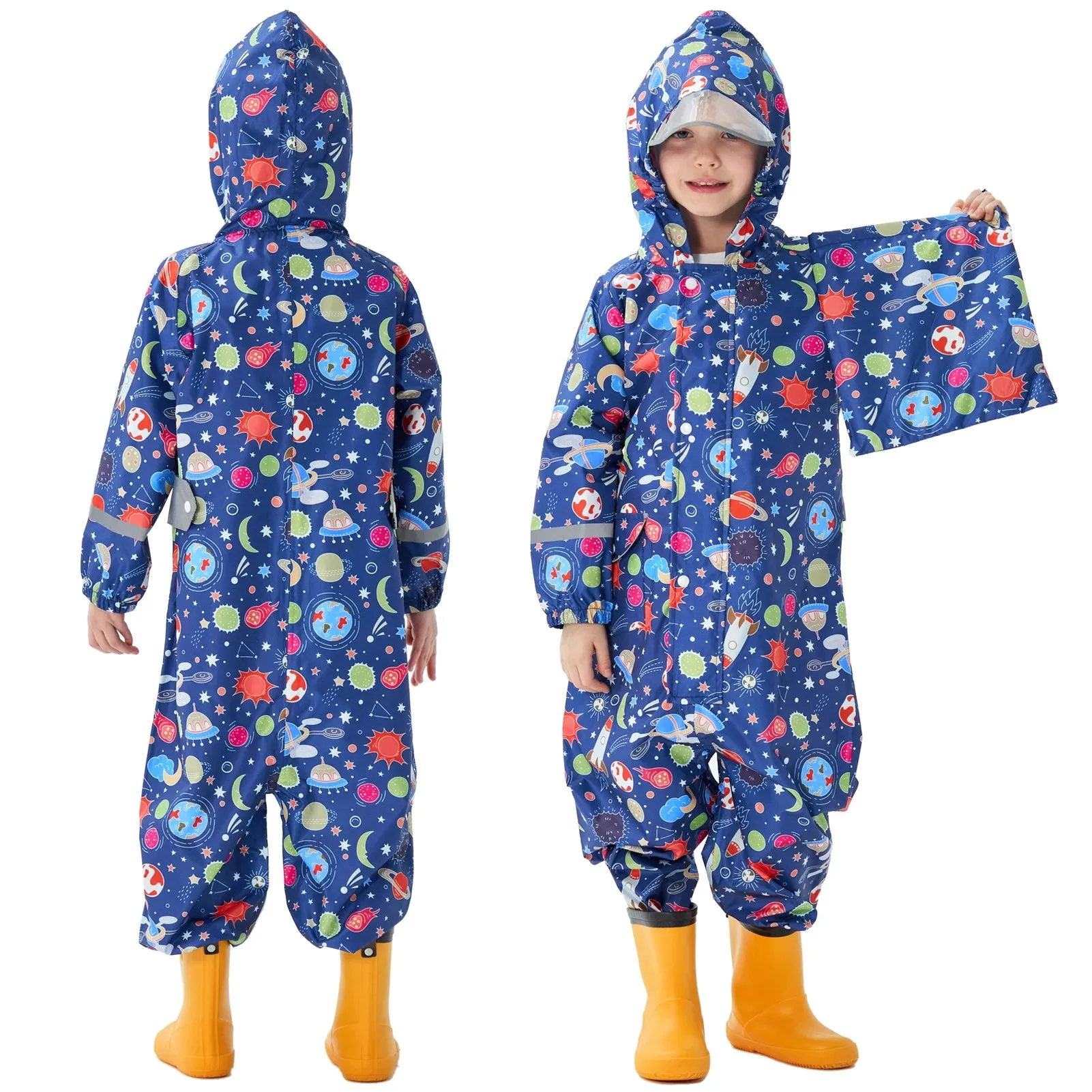 Kids raincoat Cartoon Print One-Piece with Storage Bag
