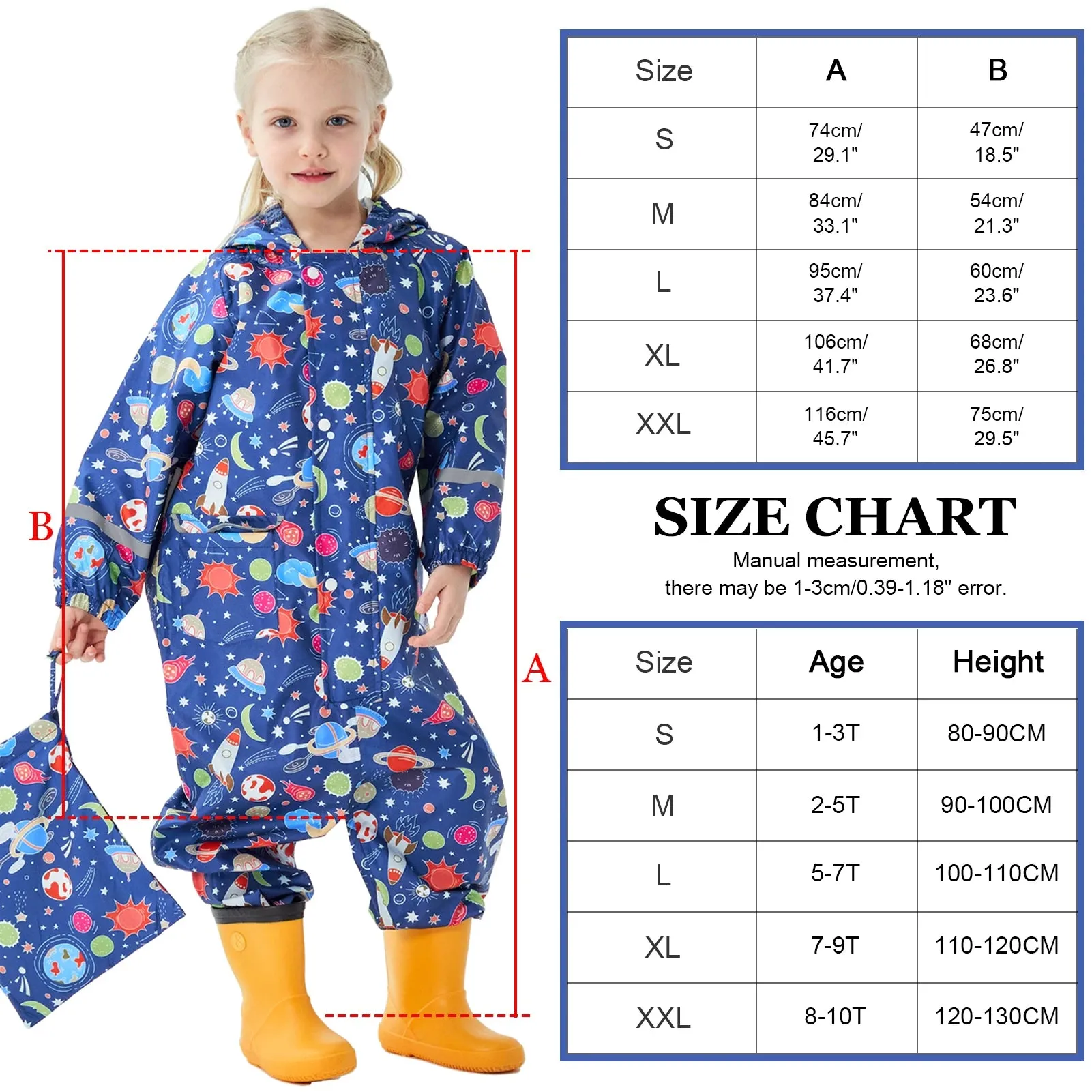 Kids raincoat Cartoon Print One-Piece with Storage Bag