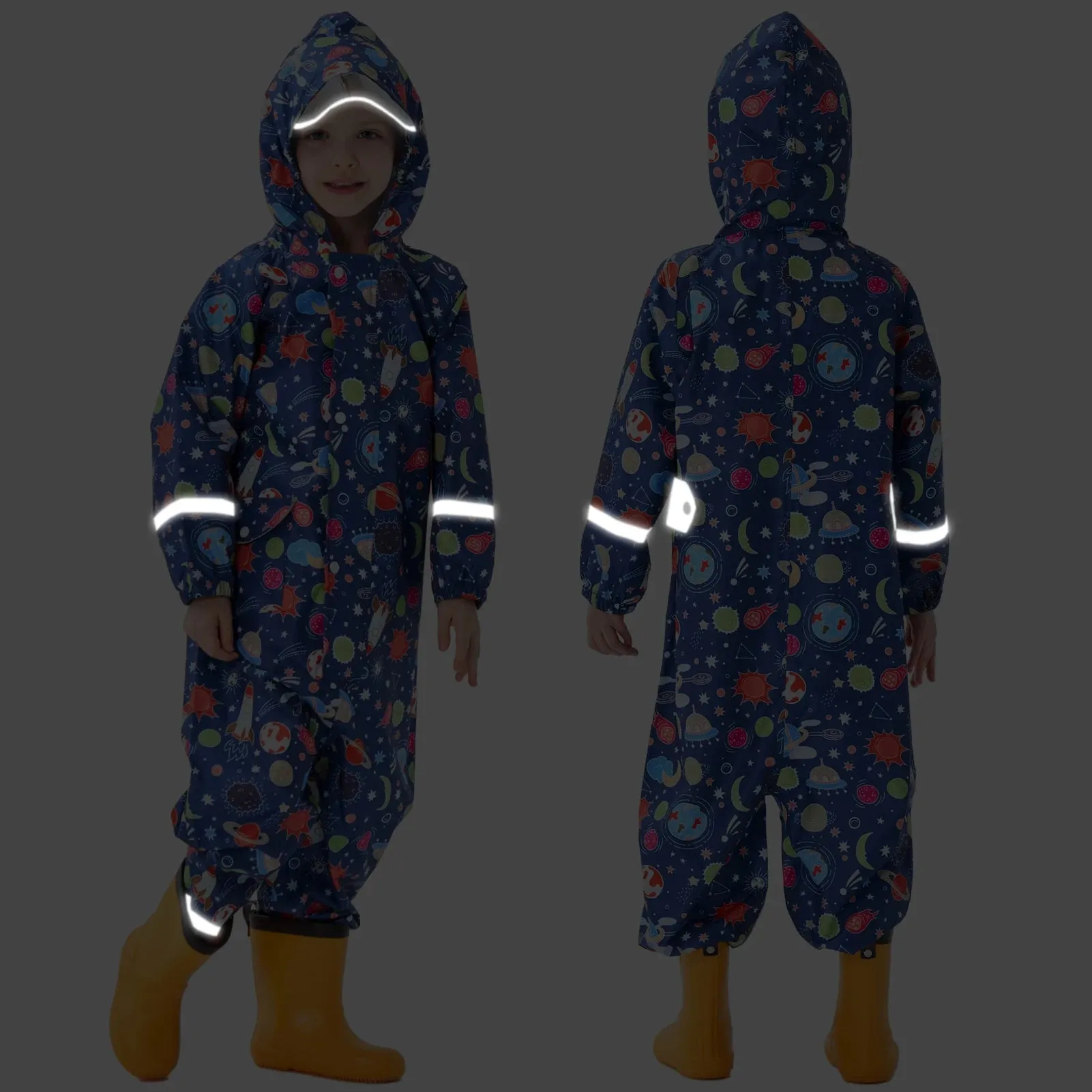Kids raincoat Cartoon Print One-Piece with Storage Bag