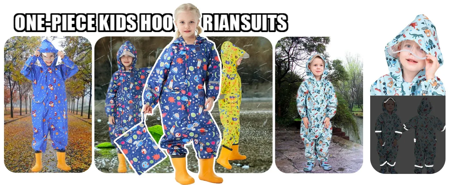 Kids raincoat Cartoon Print One-Piece with Storage Bag