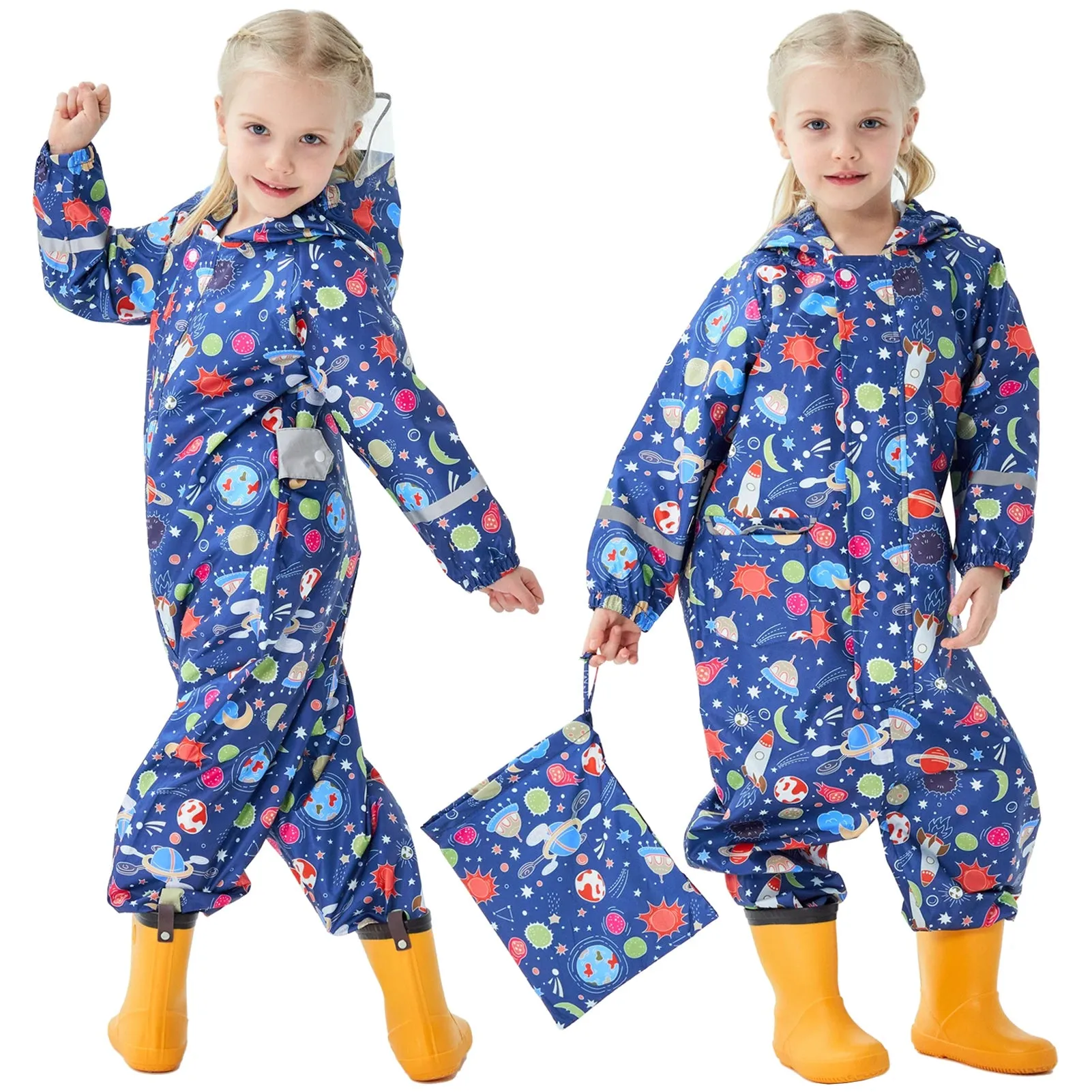Kids raincoat Cartoon Print One-Piece with Storage Bag