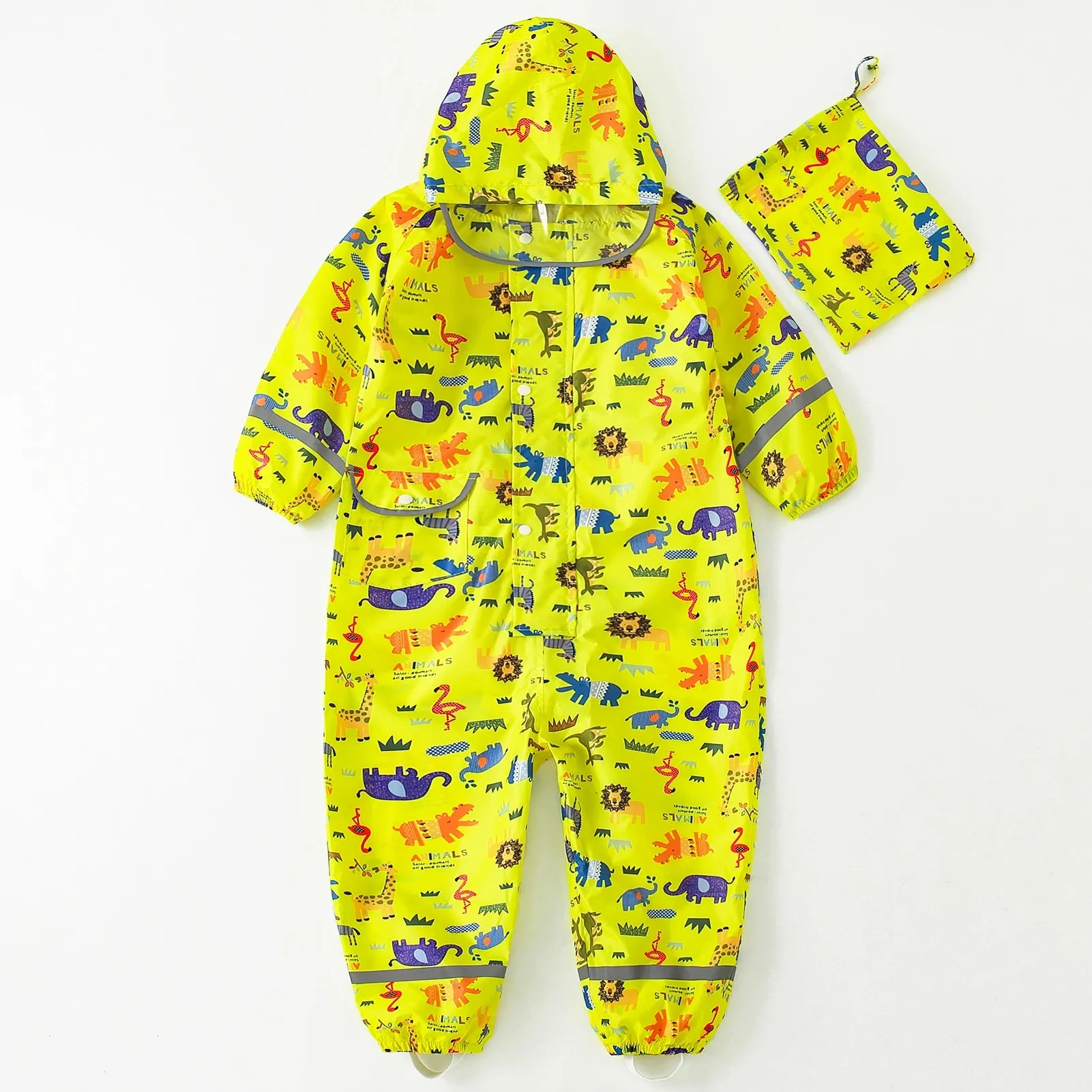 Kids raincoat Cartoon Print One-Piece with Storage Bag