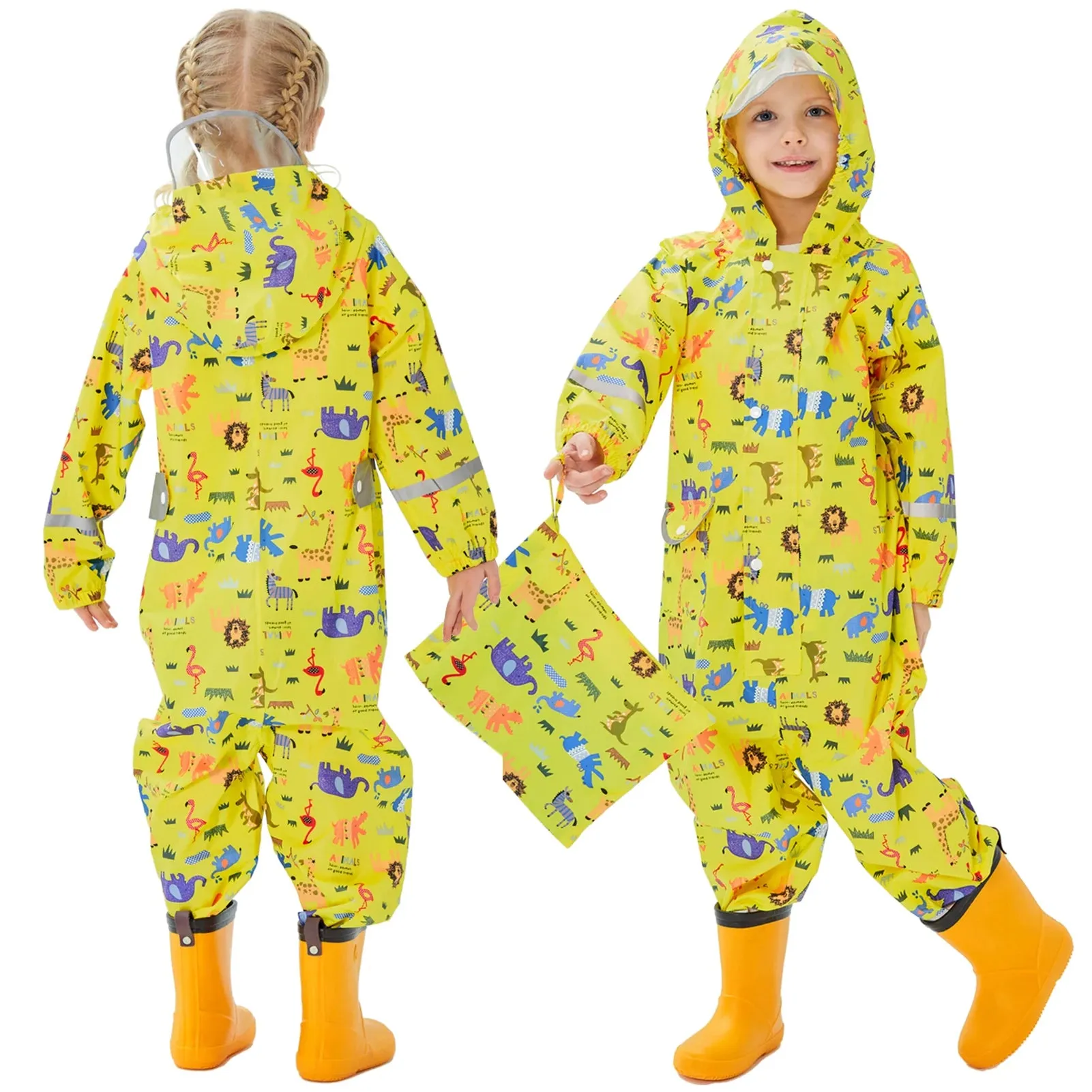 Kids raincoat Cartoon Print One-Piece with Storage Bag