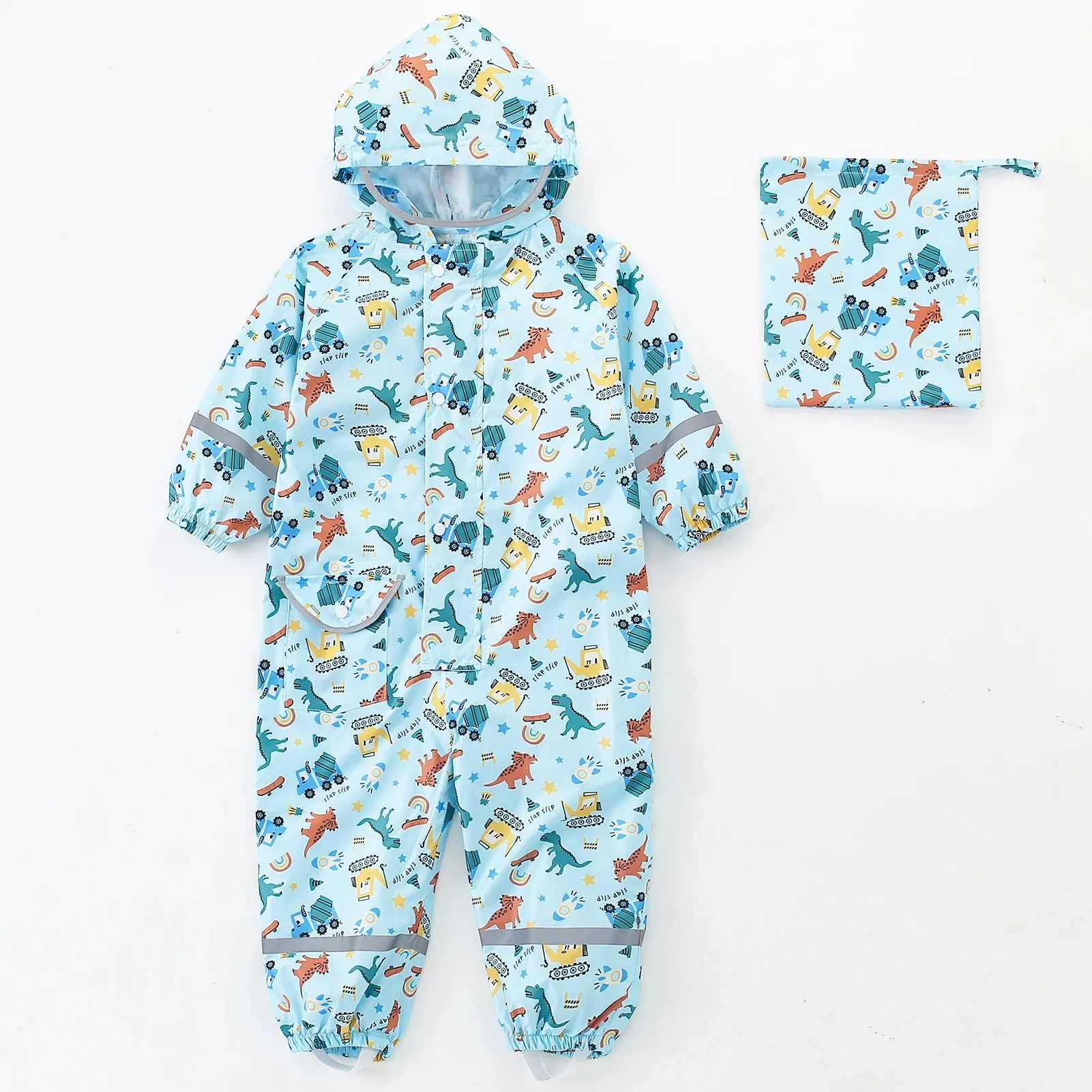 Kids raincoat Cartoon Print One-Piece with Storage Bag