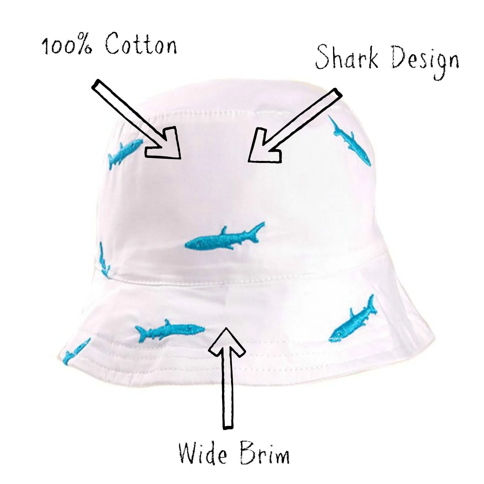 Kids Shark Cotton Sun Hat - 1 to 6 Years