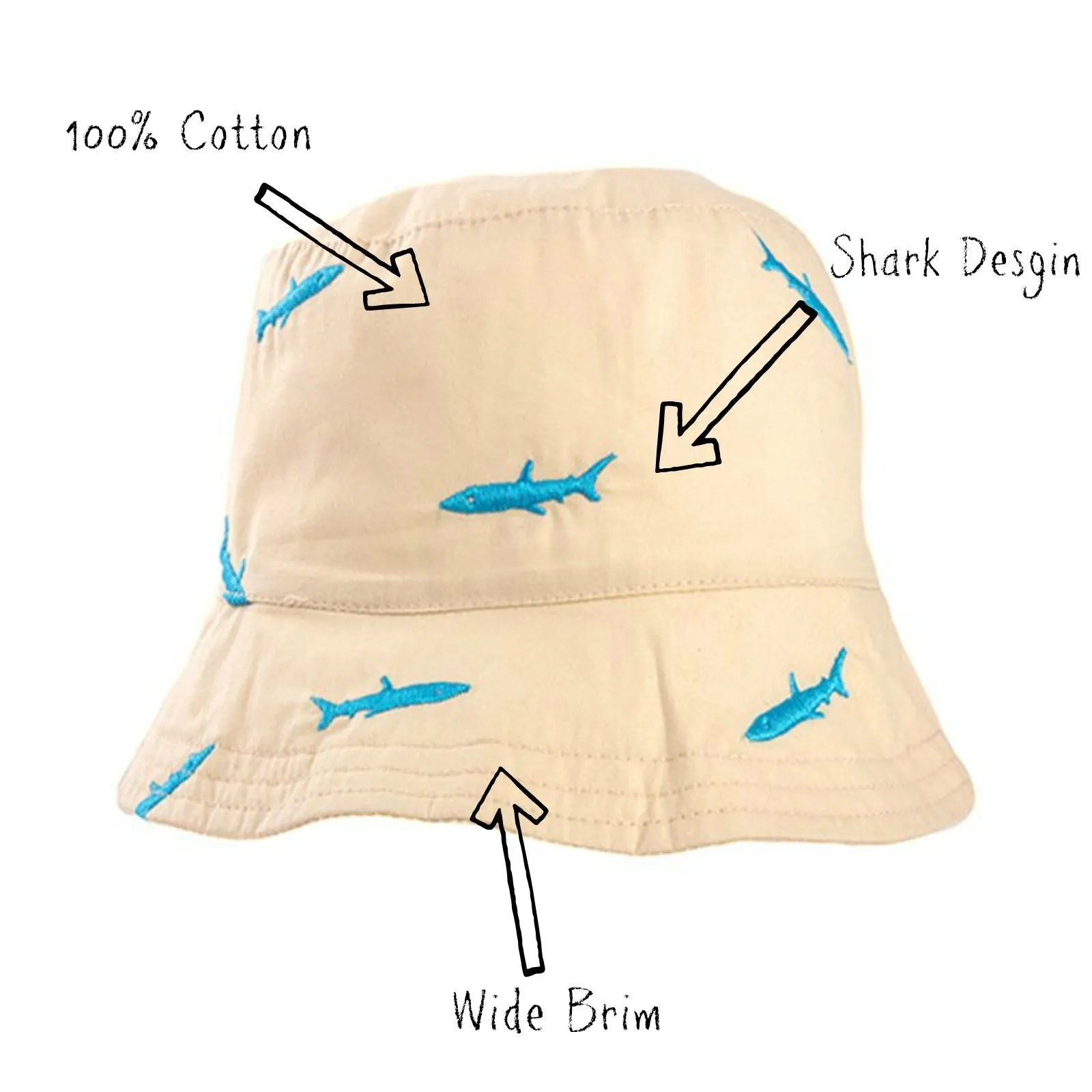 Kids Shark Cotton Sun Hat - 1 to 6 Years