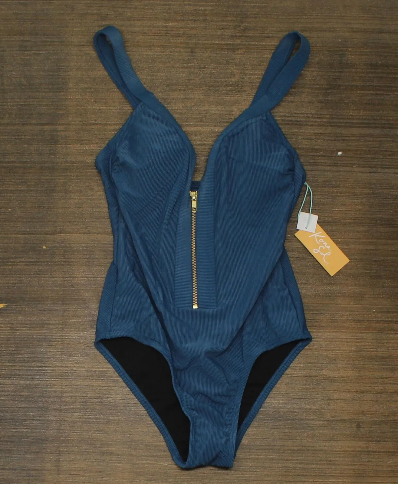 Kona Sol Women's Ribbed Zipper Medium Coverage One Piece Swimsuit AFL89