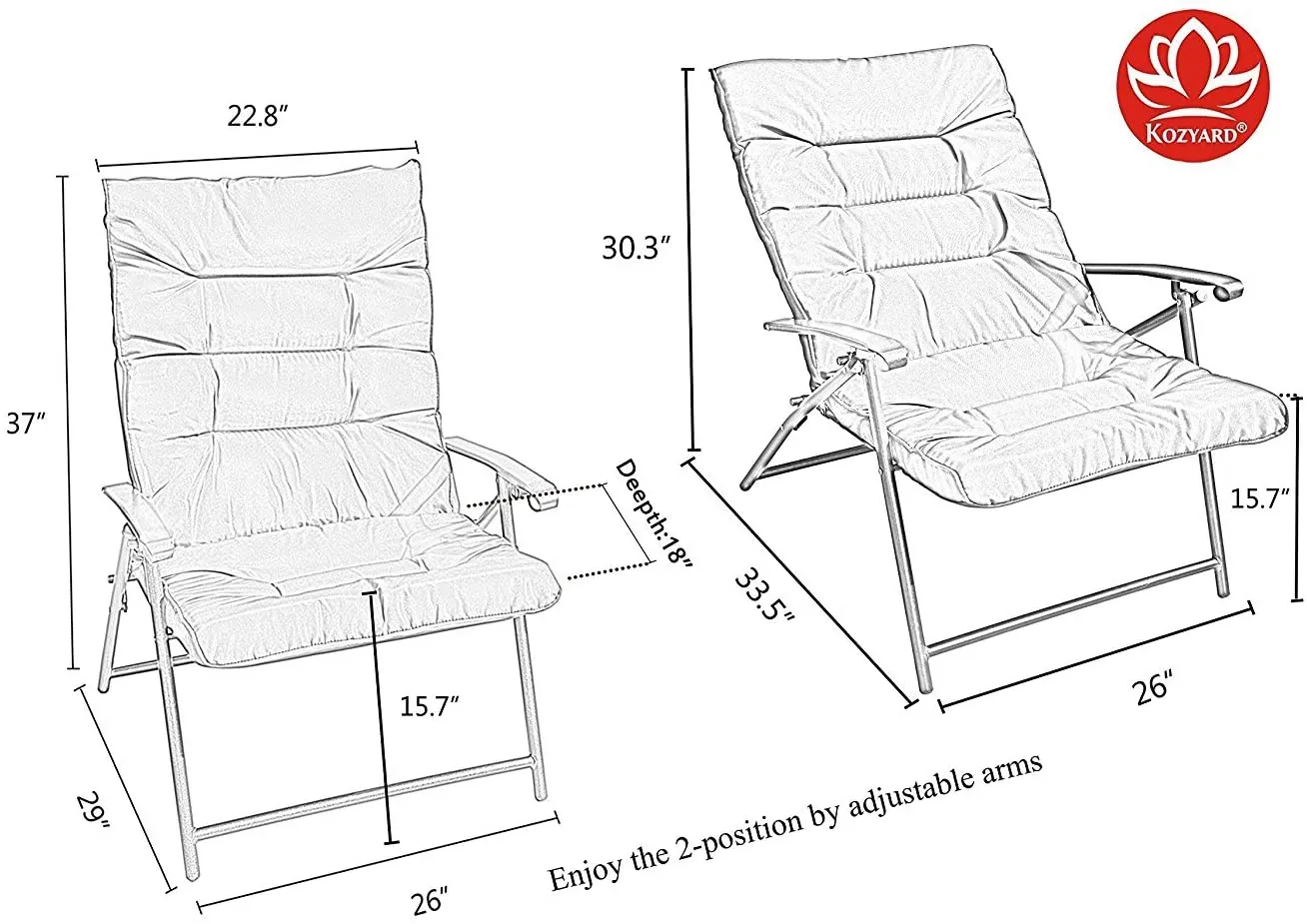 Kozyard Elsa 3 Pieces Outdoor Patio Furniture Padded Folding Sets for Yard, Patio, Deck or Backyard