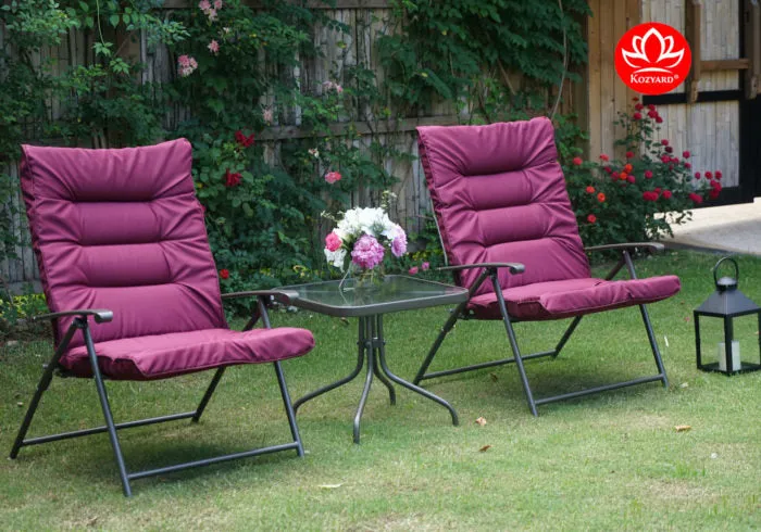 Kozyard Elsa 3 Pieces Outdoor Patio Furniture Padded Folding Sets for Yard, Patio, Deck or Backyard