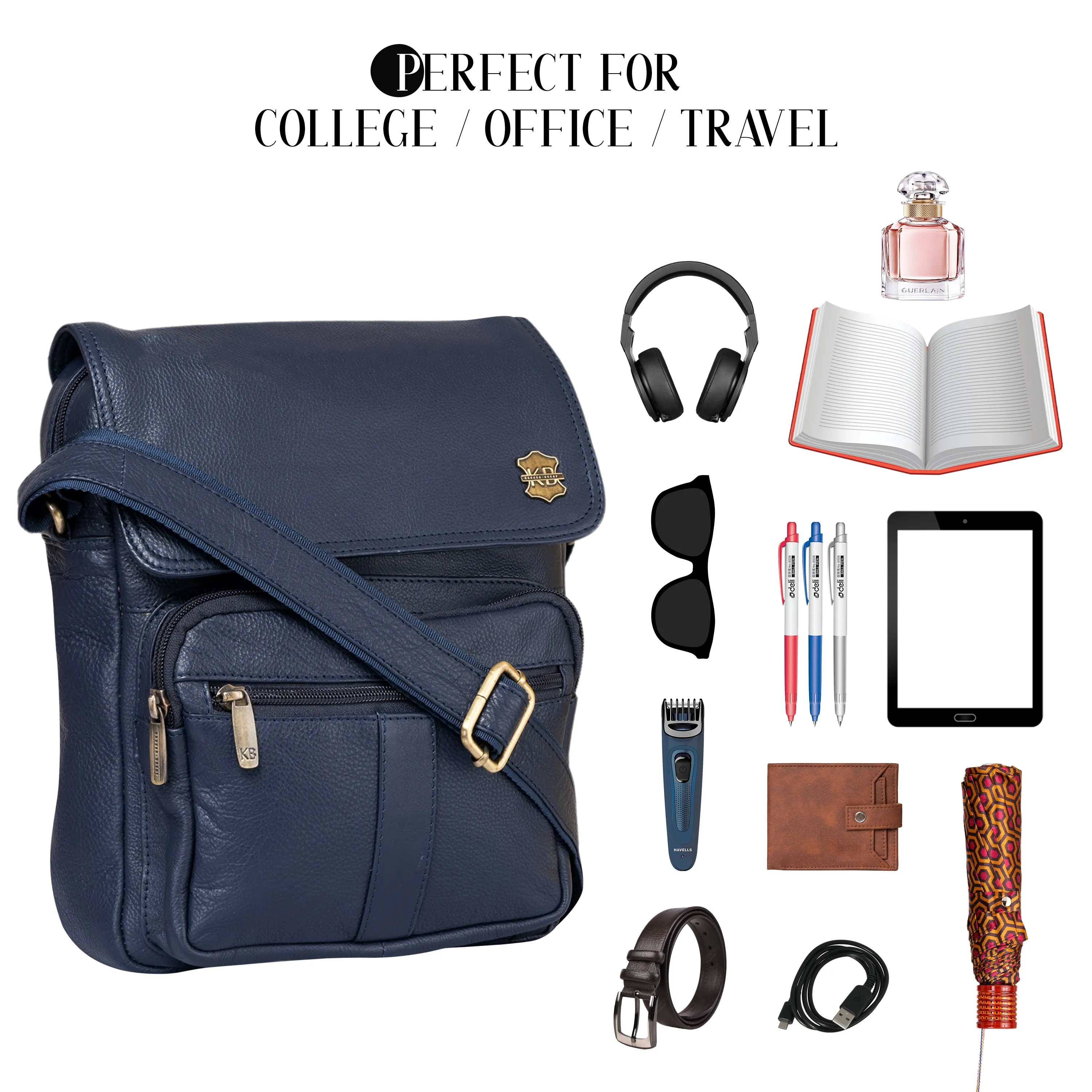 Kuger-Brent Euron Navy Genuine Leather Unisex Sling Bag