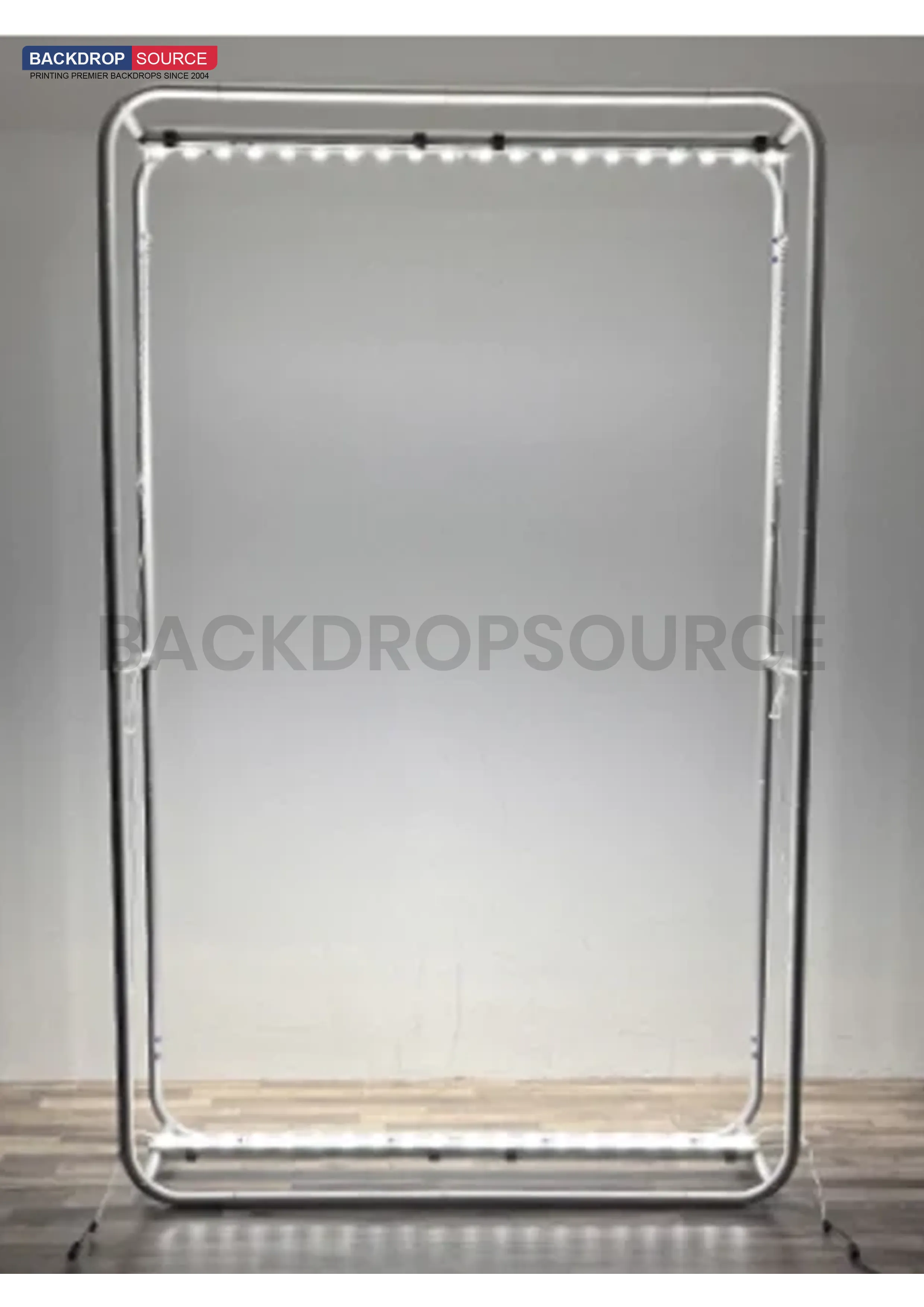 L-Shaped Illuminated Media Wall Set with Counters for 3m x 3m Booths.