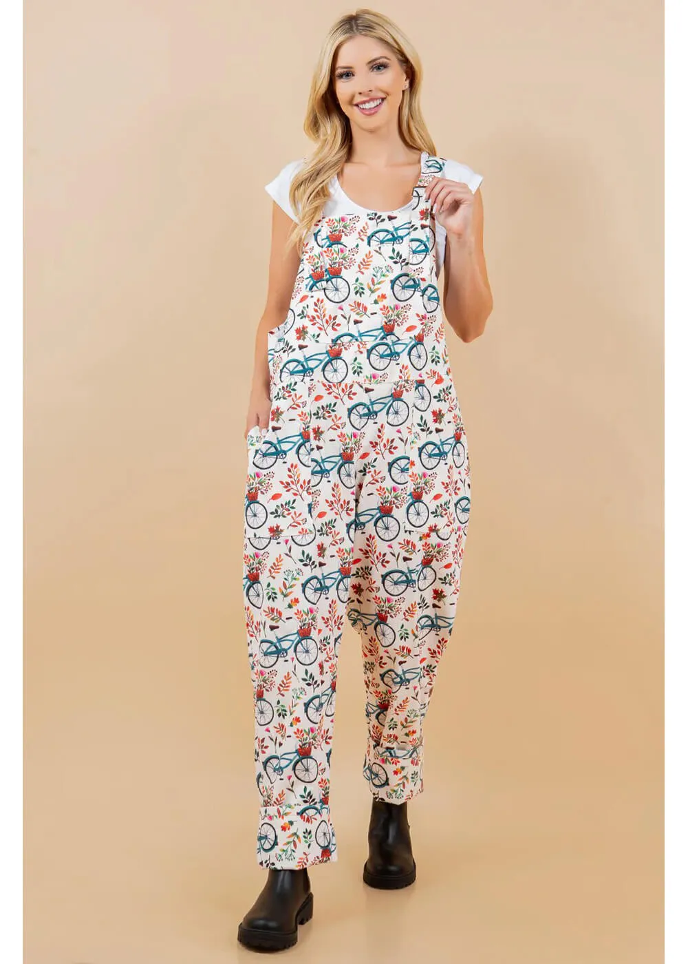 LA Soul Ayla Bicycle Dungarees Apricot