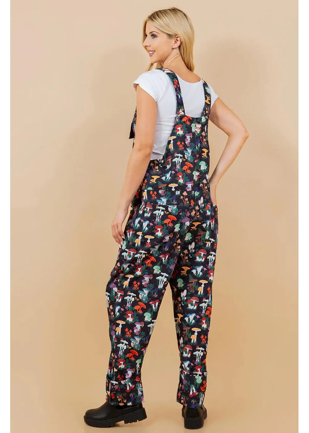 LA Soul Ayla Mushroom Garden Dungarees Black