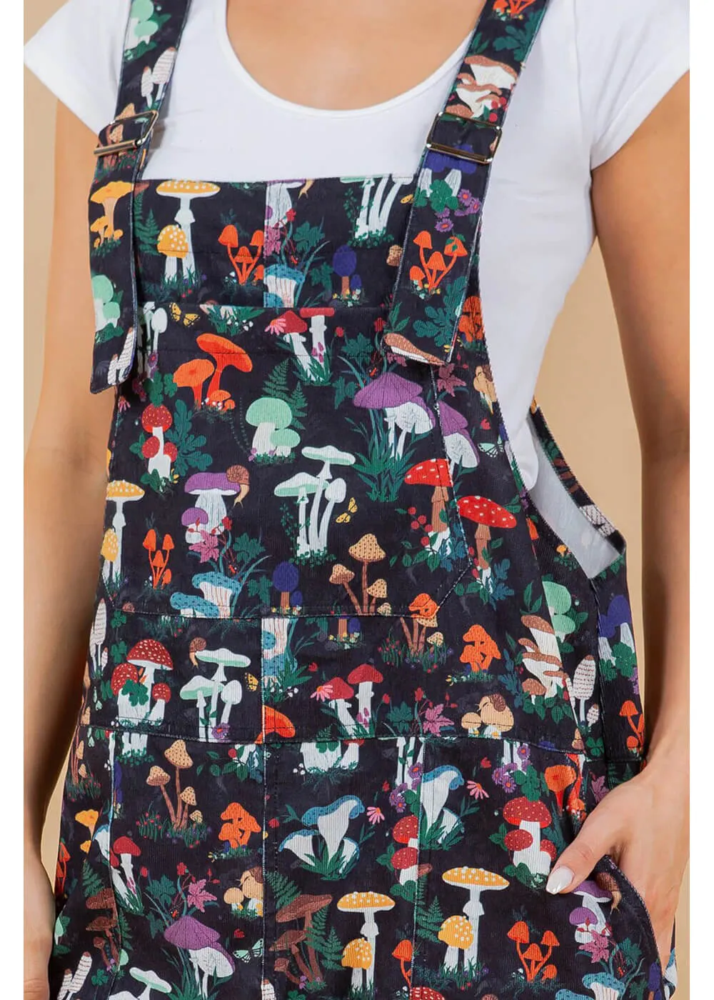 LA Soul Ayla Mushroom Garden Dungarees Black