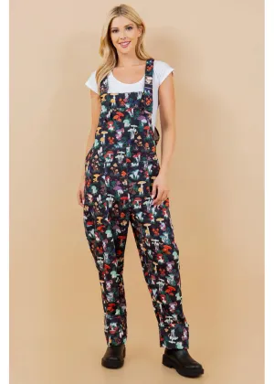 LA Soul Ayla Mushroom Garden Dungarees Black