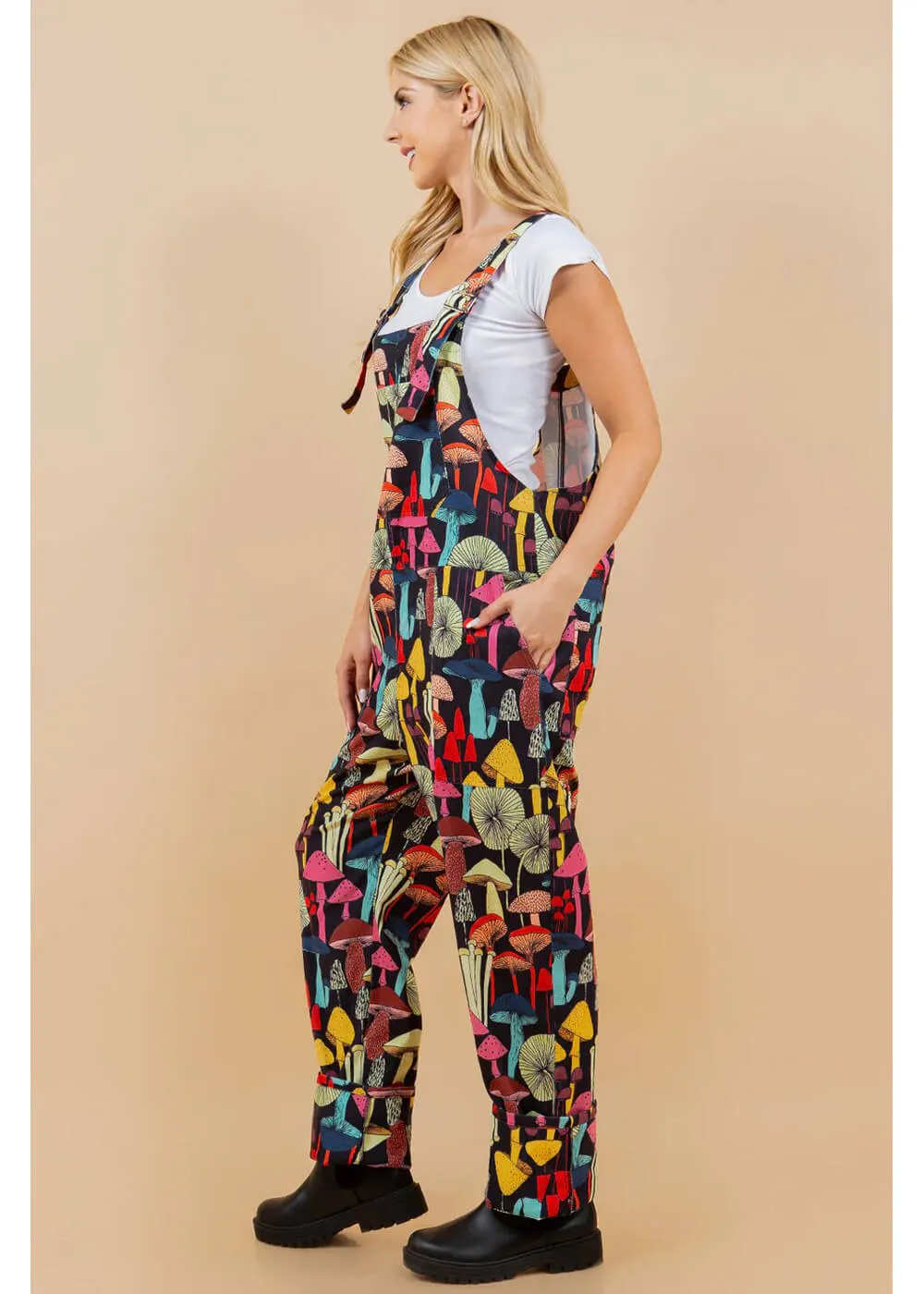 LA Soul Ayla Mushroom Reality Dungarees Black
