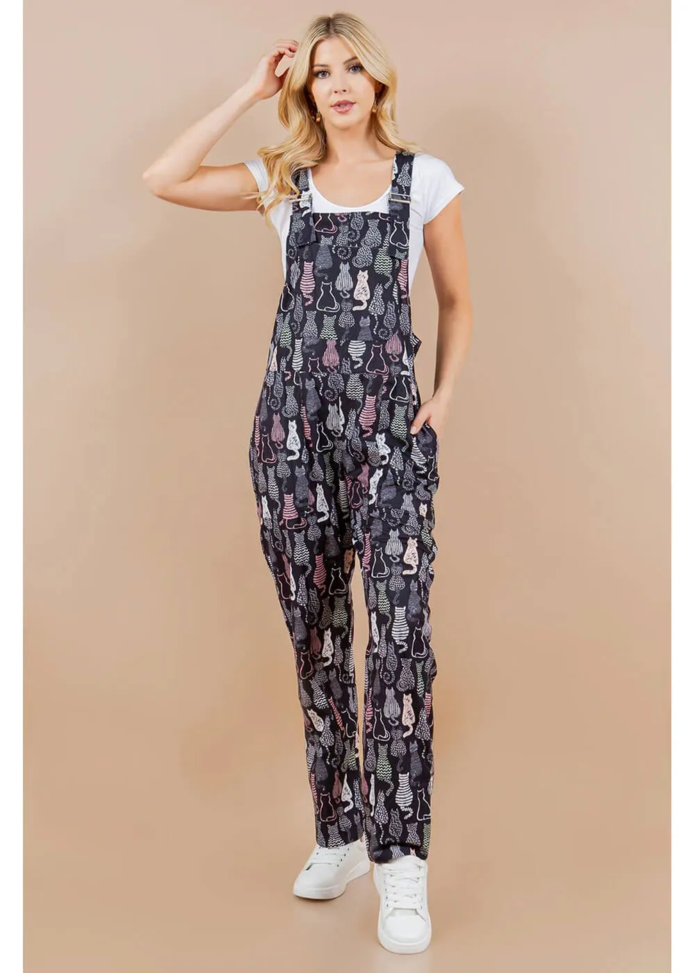 LA Soul Ayla Retro Cats Dungarees Black