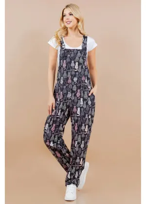 LA Soul Ayla Retro Cats Dungarees Black