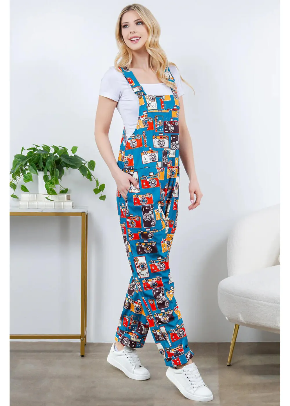 LA Soul Ayla Vintage Camera Dungarees Blue