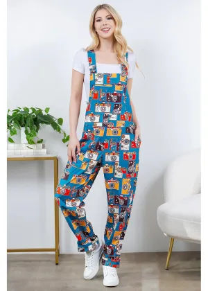 LA Soul Ayla Vintage Camera Dungarees Blue