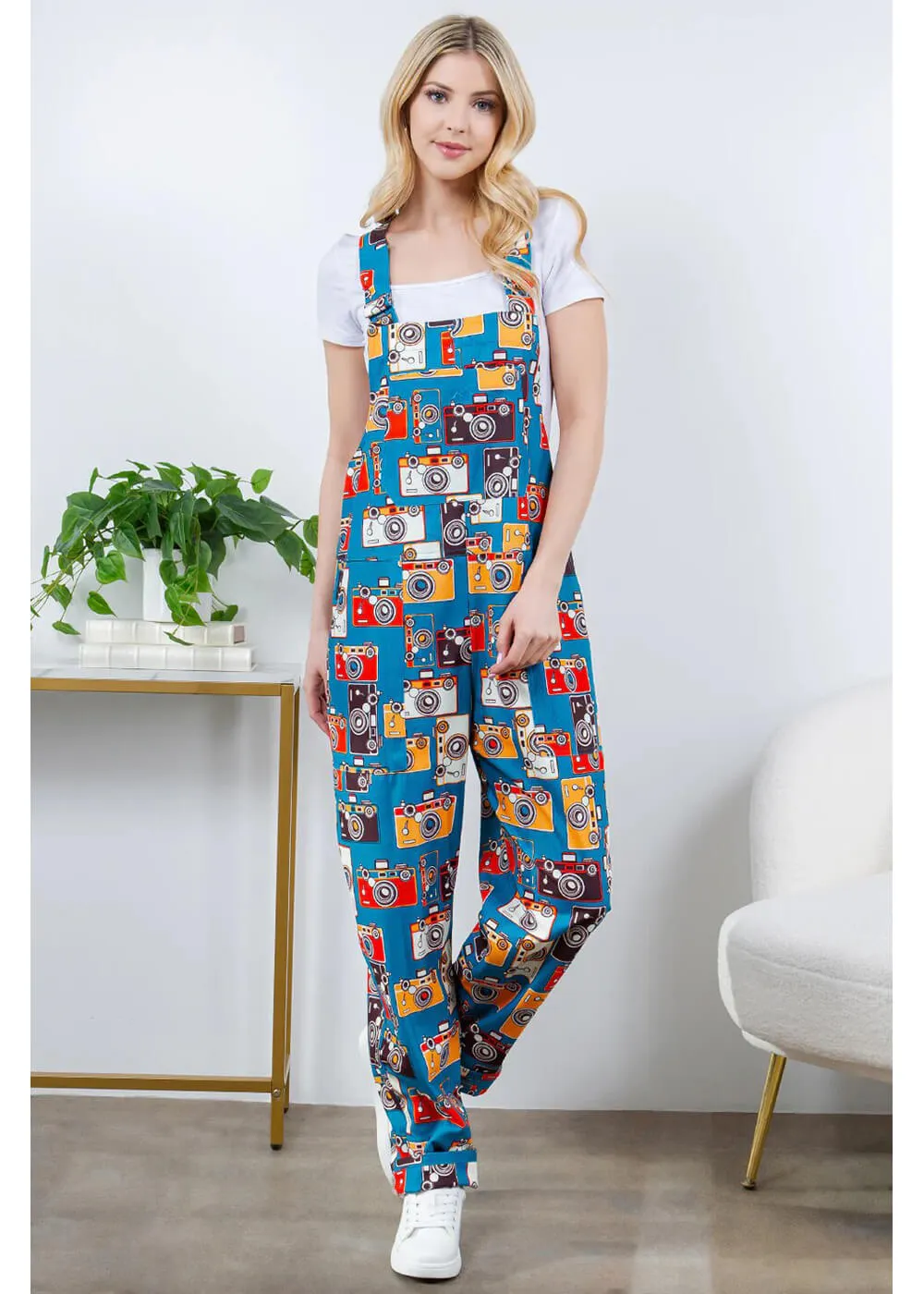 LA Soul Ayla Vintage Camera Dungarees Blue