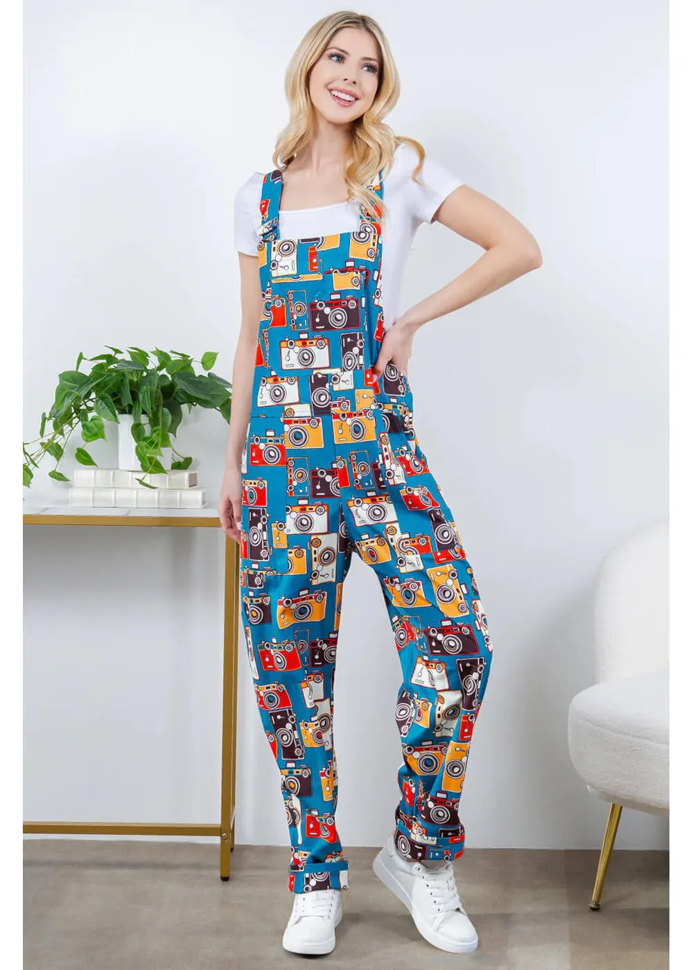 LA Soul Ayla Vintage Camera Dungarees Blue