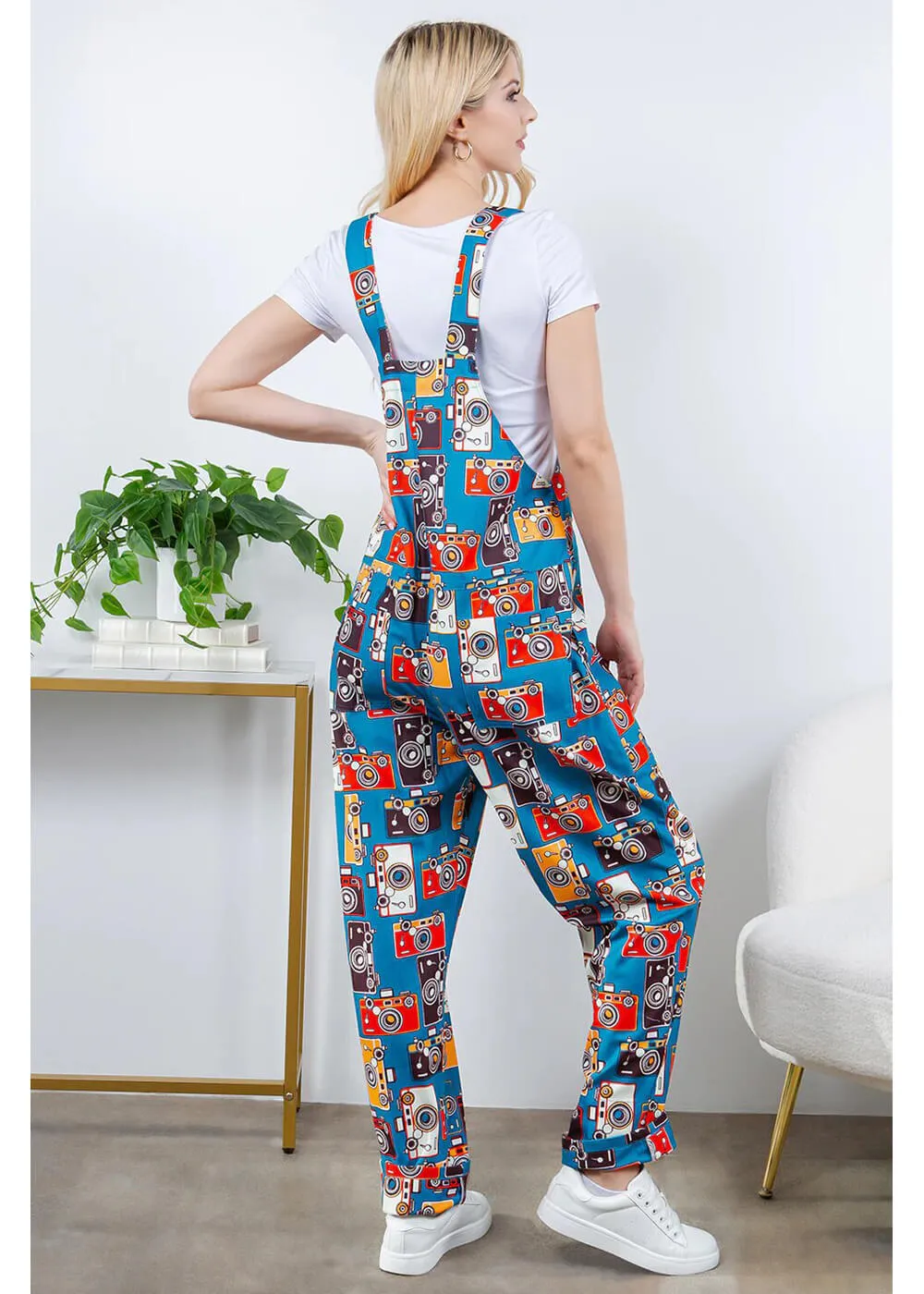 LA Soul Ayla Vintage Camera Dungarees Blue