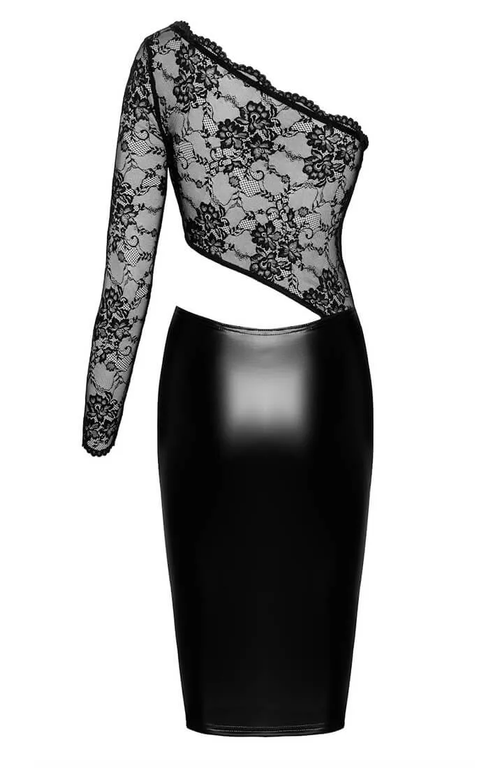 Lace X wet look asymmetrical dress - The Seducer's Touch