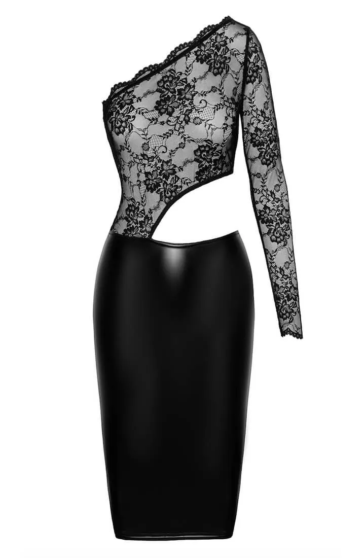 Lace X wet look asymmetrical dress - The Seducer's Touch