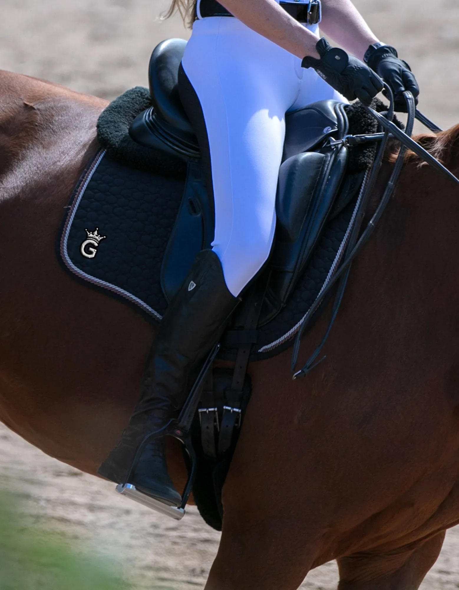 Ladies & Teen Rosette White Breeches with Black Seat