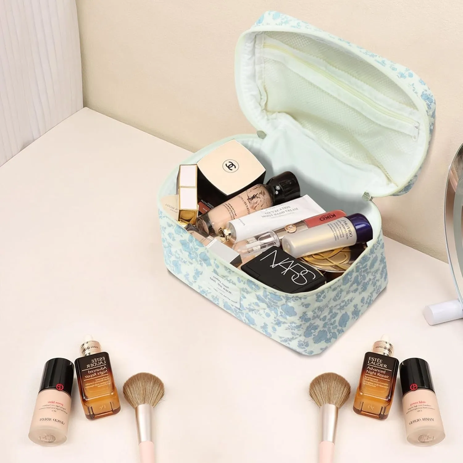 Large Makeup Bag, Cute Cosmetic Bag for Women Girls, Floral Coquette Aesthetic Toiletry Bag, Travel Make up Organizer Bag (BDLH)