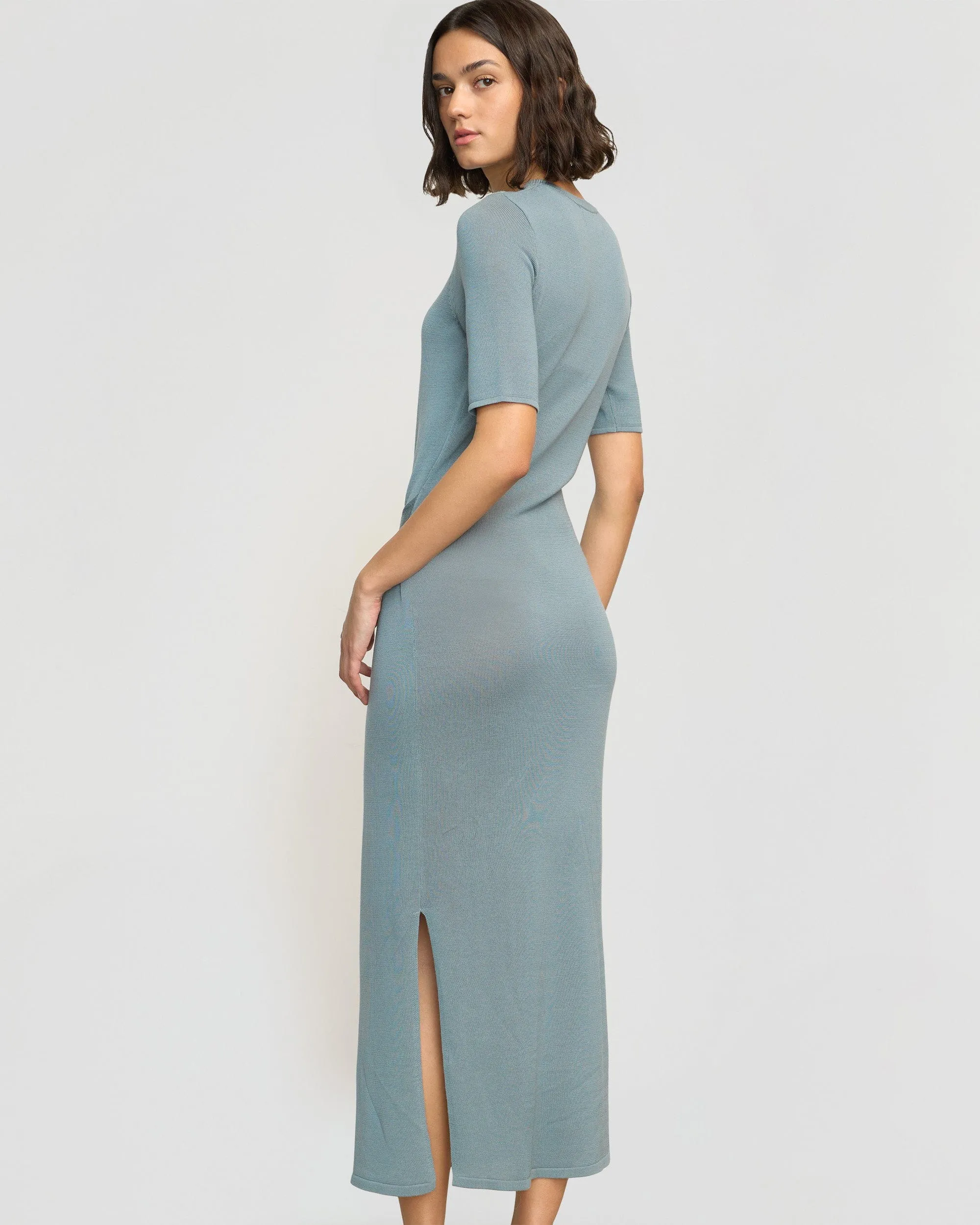Larkyn Tie-Front Semi-Sheer Tencel-Wool Dress