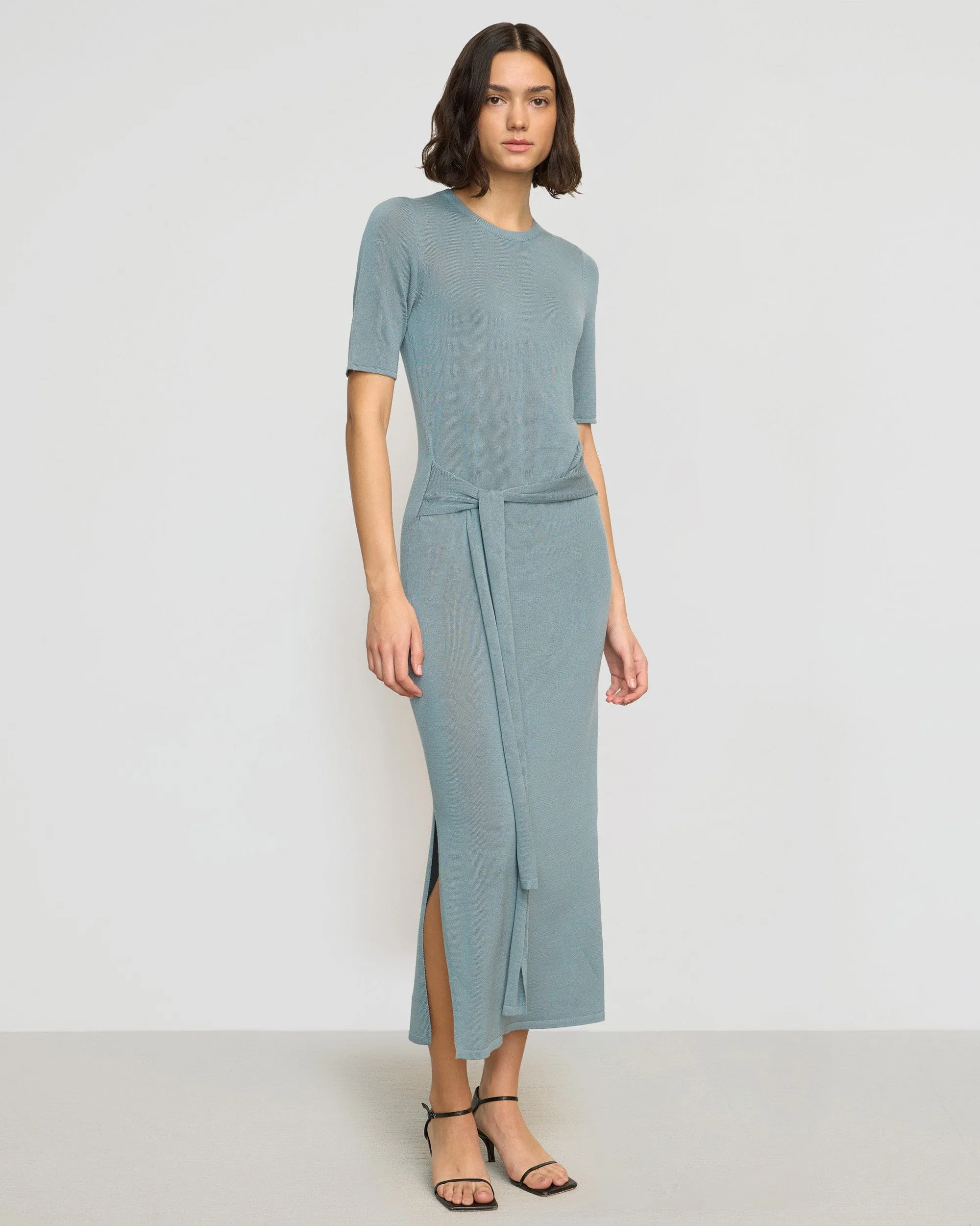 Larkyn Tie-Front Semi-Sheer Tencel-Wool Dress