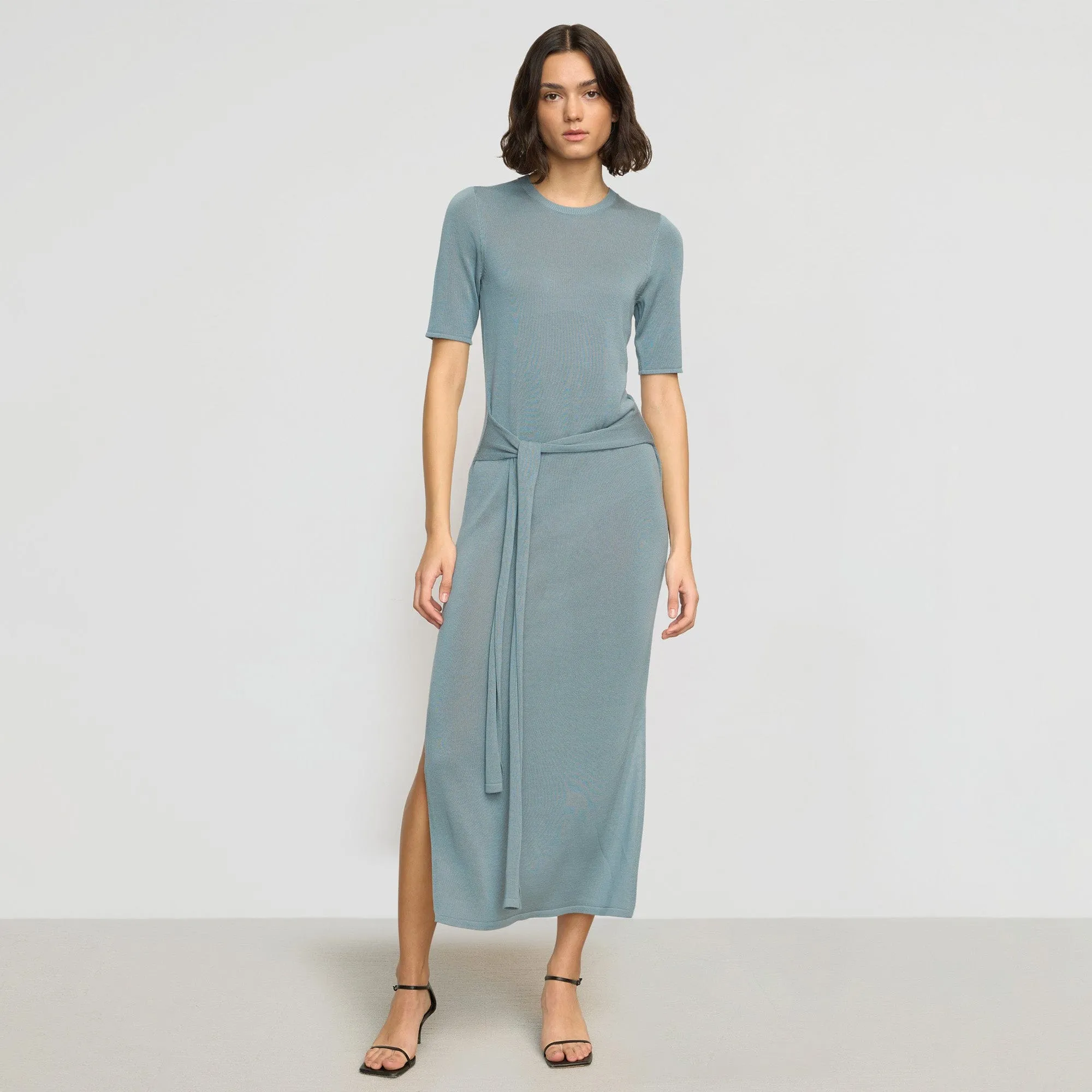 Larkyn Tie-Front Semi-Sheer Tencel-Wool Dress